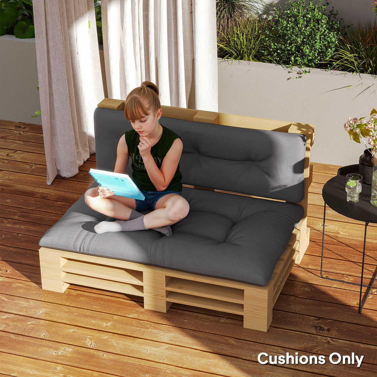 2 Seater Pallet Cushions Outdoor 3.9" Thick Replacement Cushions - Tufted Design for Garden, Patio, Dark Gray