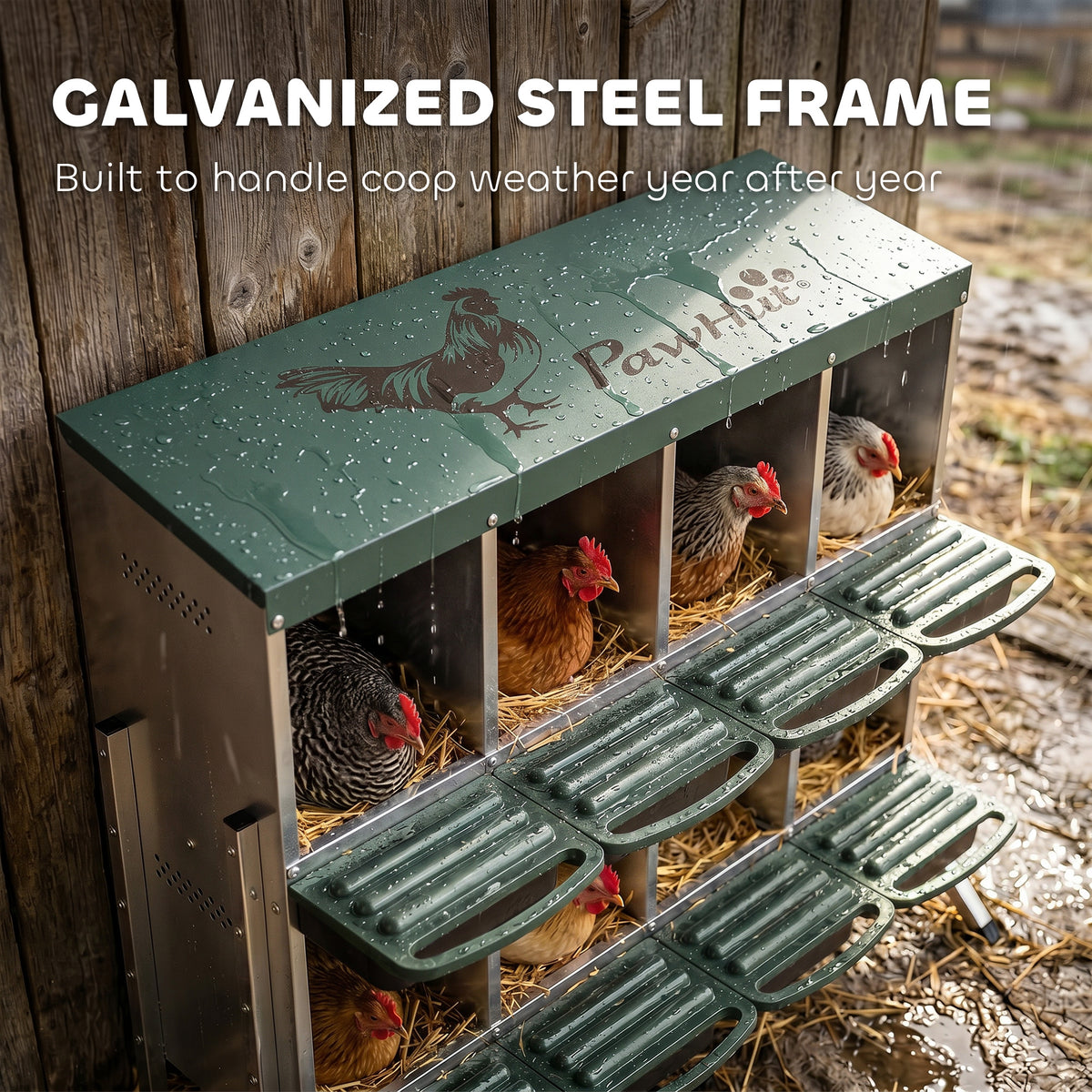 Chicken Nesting Boxes, 8 Compartment Metal Nesting Boxes for Chickens, Two-Tier Egg Laying Boxes with Vented Holes