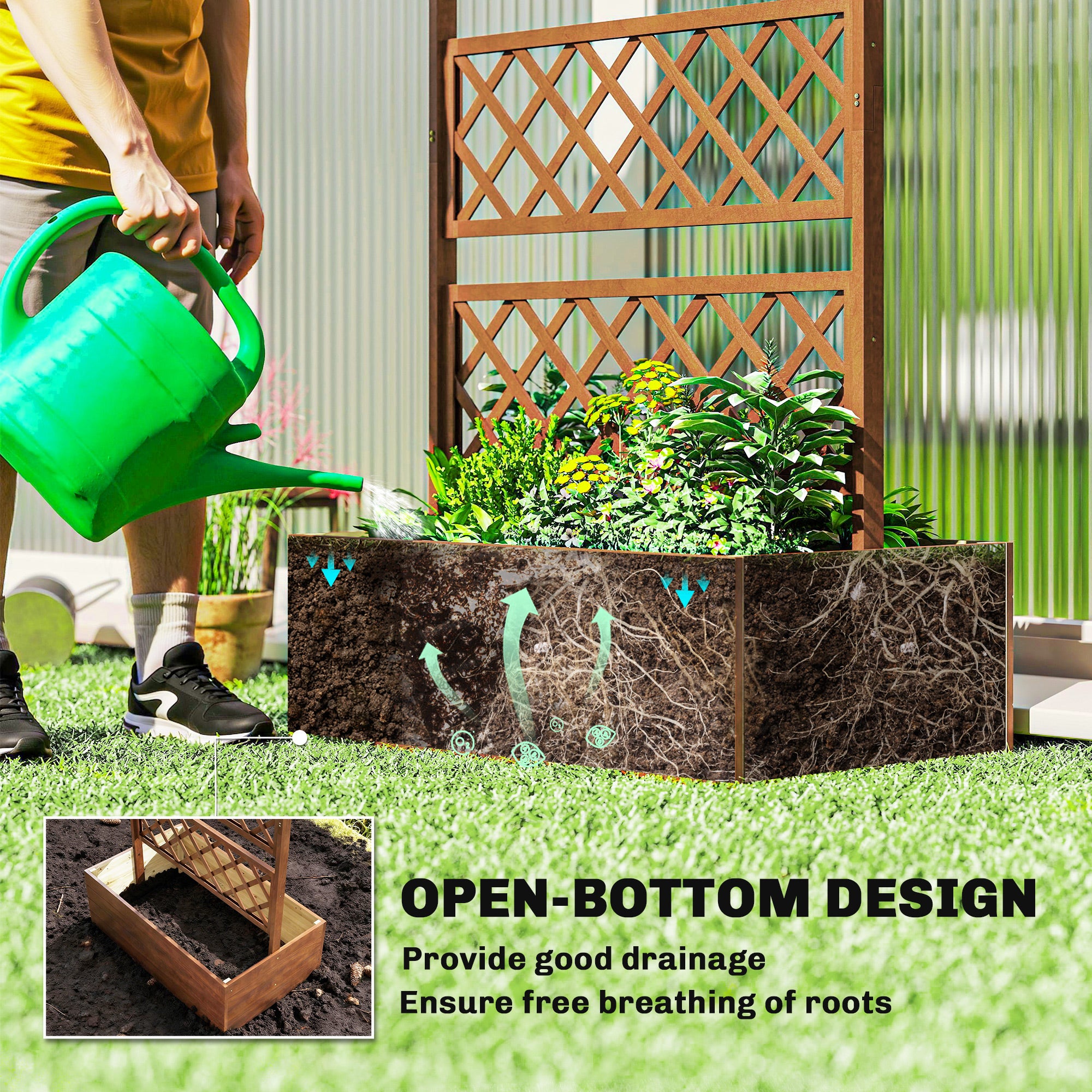 Wooden Trellis Planter Box, Raised Garden Bed to Grow Vegetables, Herbs and Flowers - Orange - Image 6