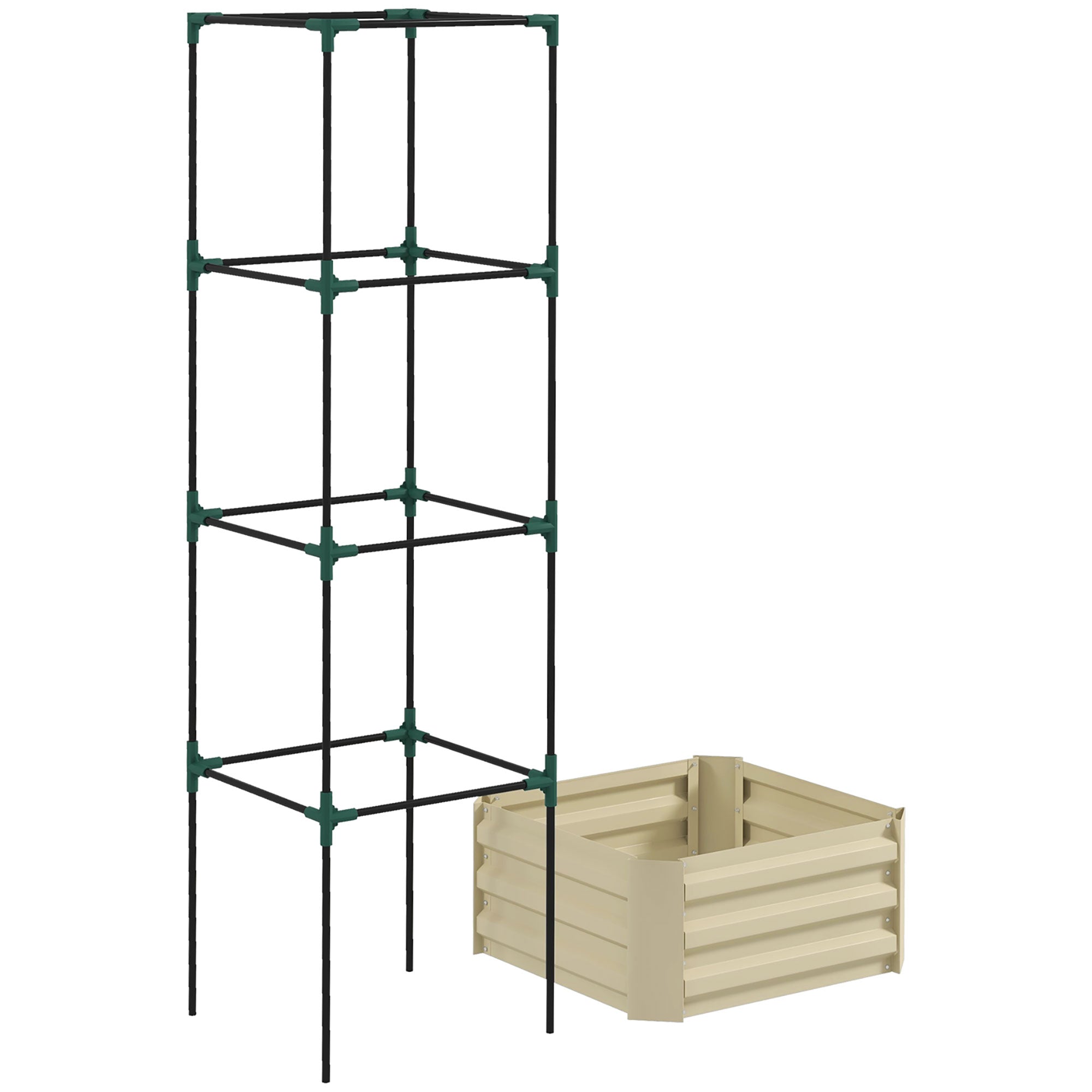 Galvanized Planter Box, 24" x 24" x 73.5" Raised Garden Bed with Tomato Cage for Climbing Vines, Cream - Cream White - Image 8