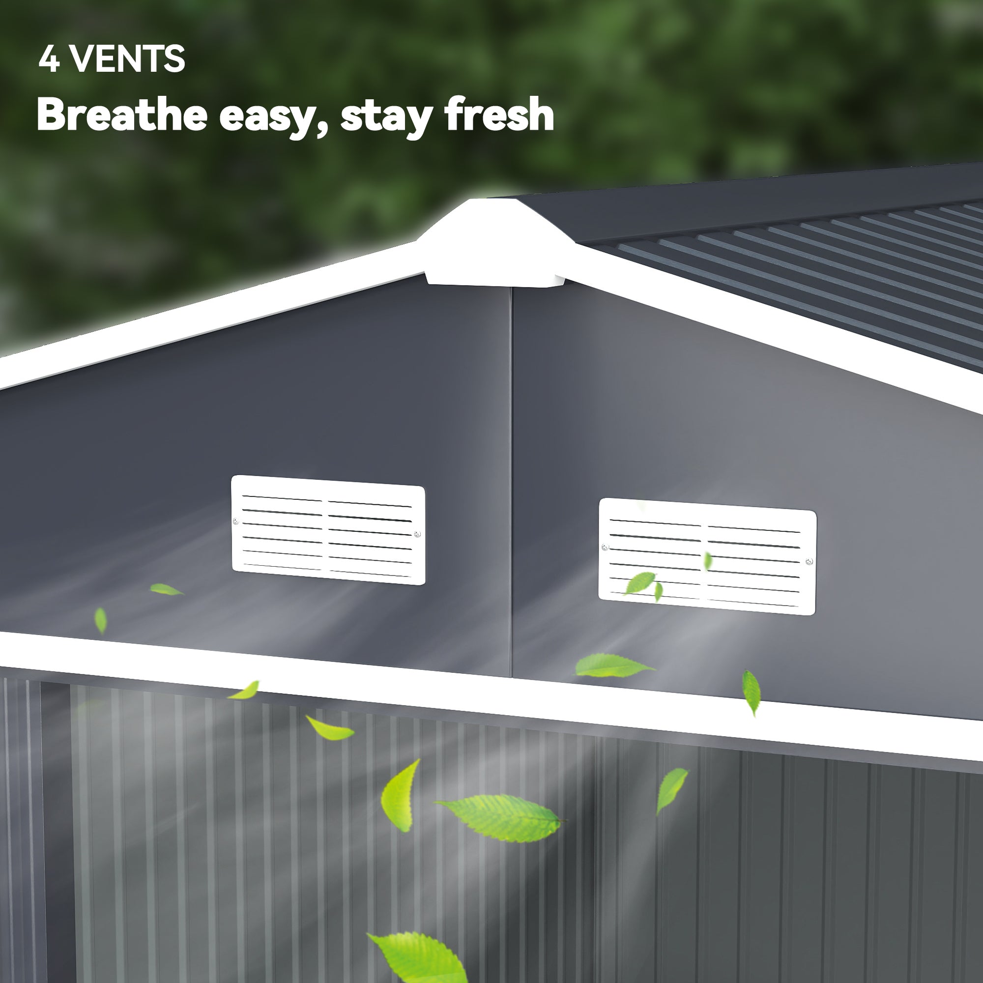 11' x 9' Outdoor Storage Shed, Garden Tool Metal Shed with Foundation Kit, Double Lockable Door, Air Vents and Sloping Roof, for Backyard, Patio, Lawn, Dark Gray - Dark Gray - Image 8