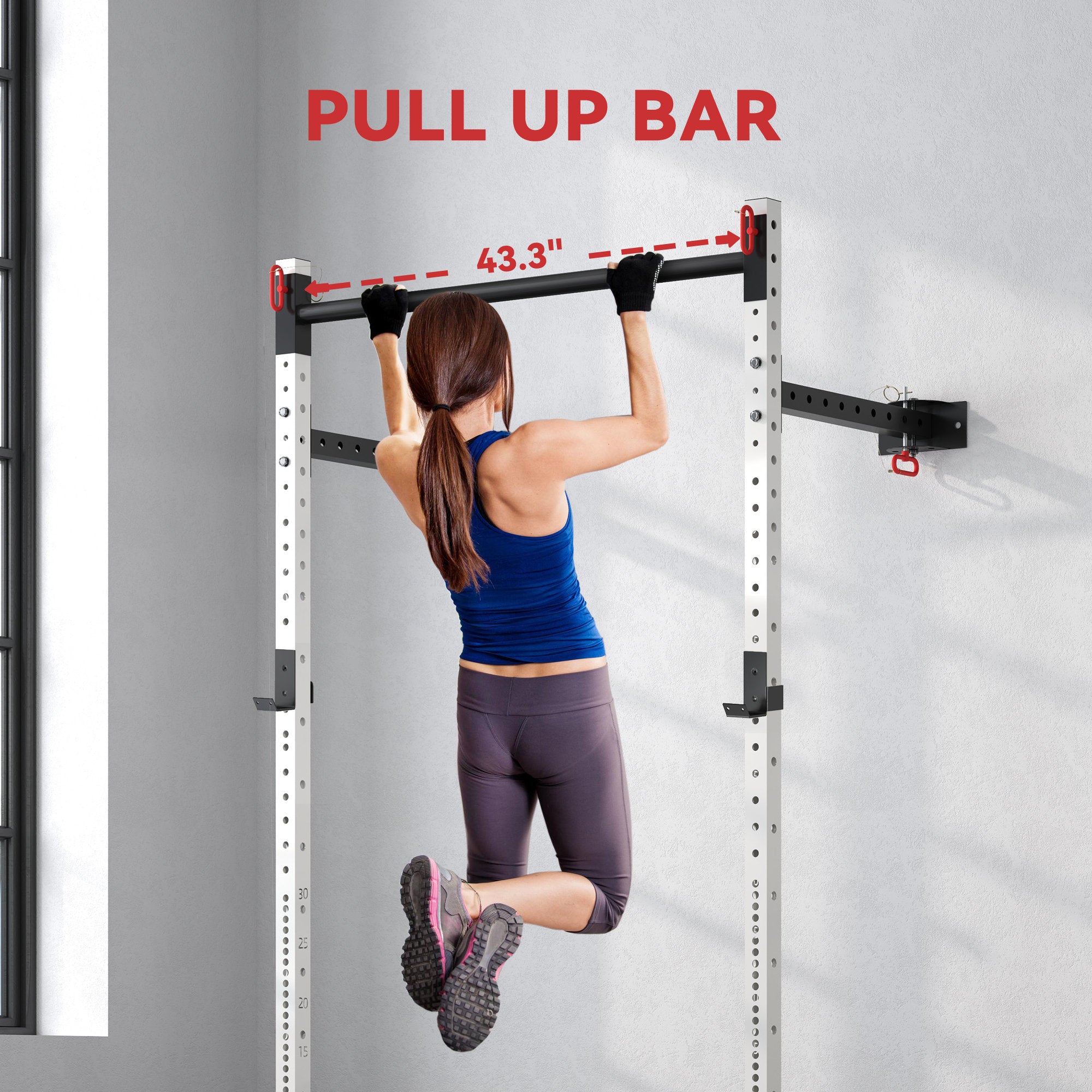 Folding Squat Rack with Pull Up Bar, Wall Mounted and Adjustable, 1000 Pounds Capacity Power Rack, White