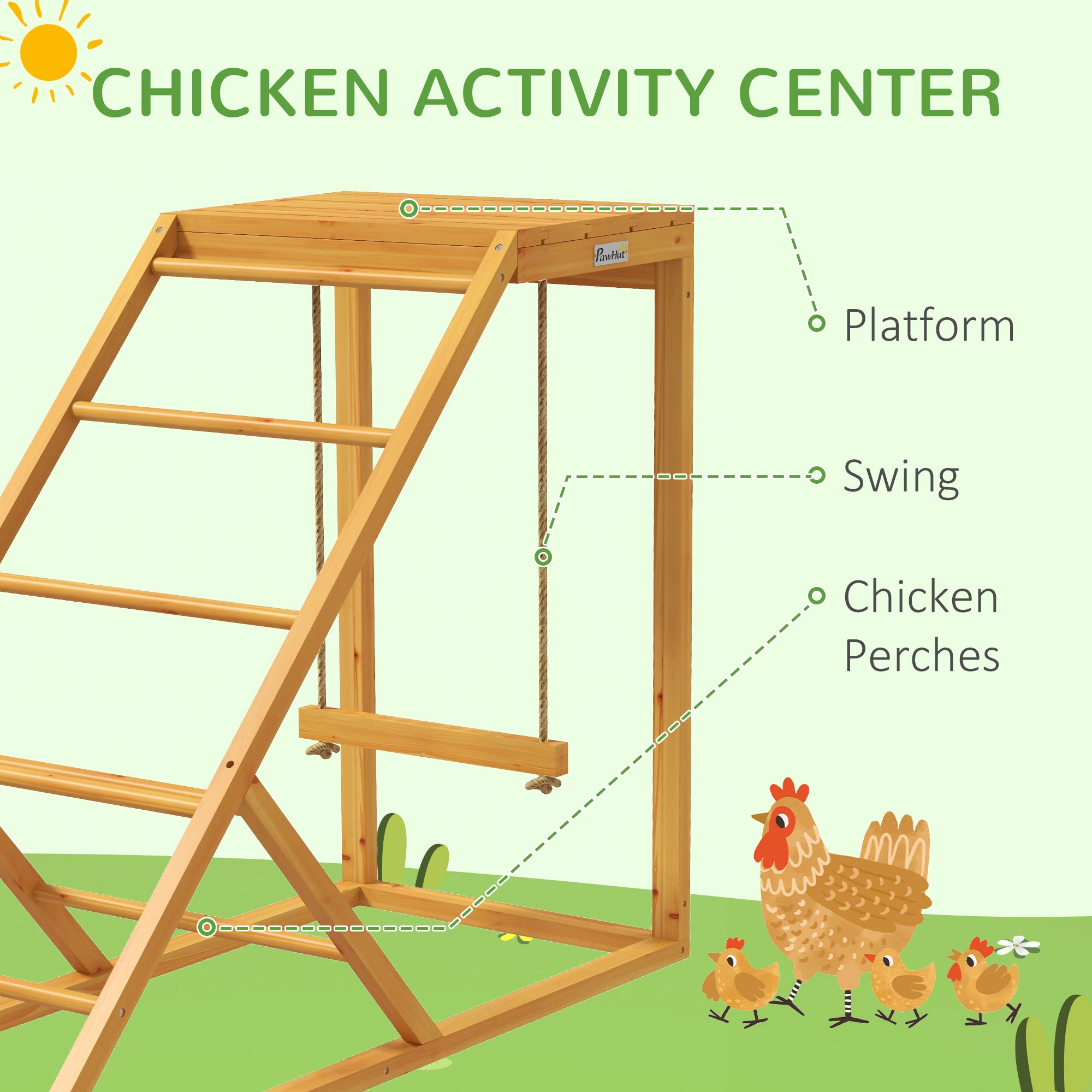 Chicken Activity Play for Healthy & Happy Animals with Chicken Perches & Hen Ladder, Chicken Coop Toy, Yellow - Yellow - Image 4