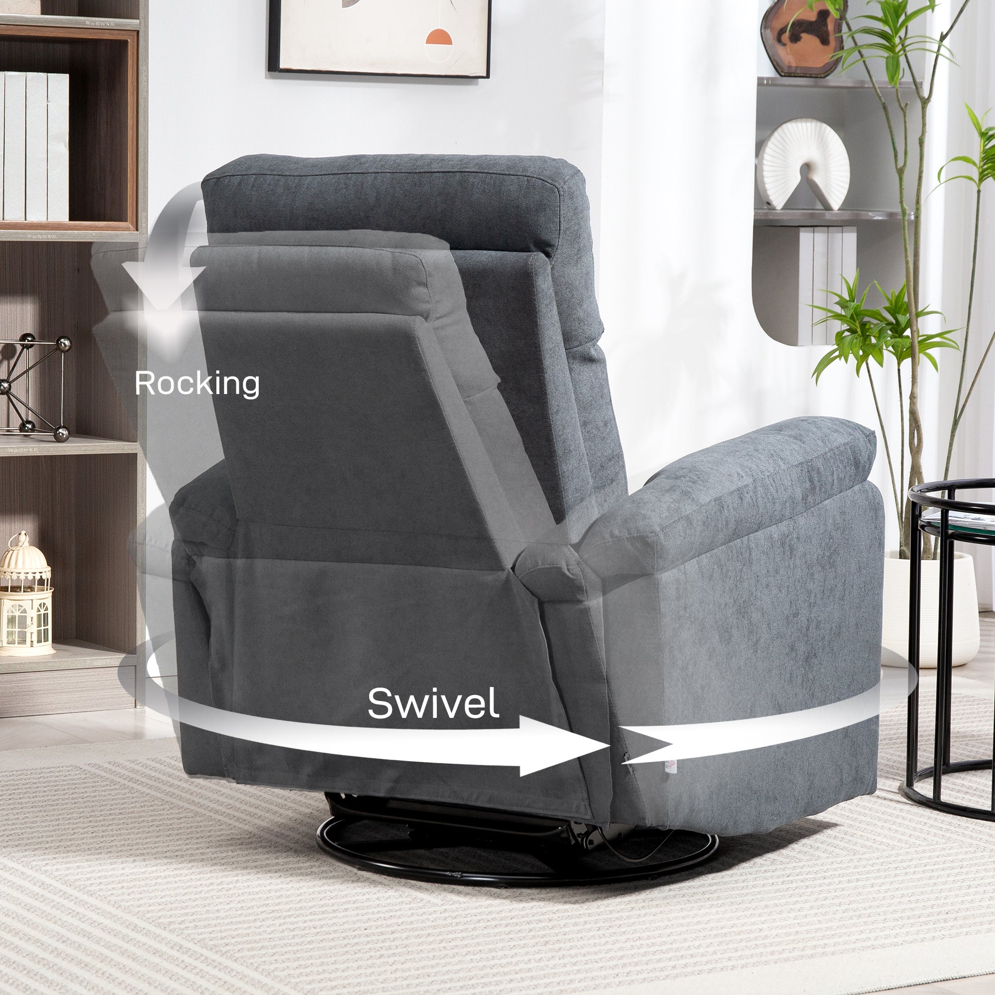 Recliner Chair, Wide Swivel Rocker Chair, Overstuffed Single Sofa with Pocket Spring, Footrest, Quick Assembly, Gray