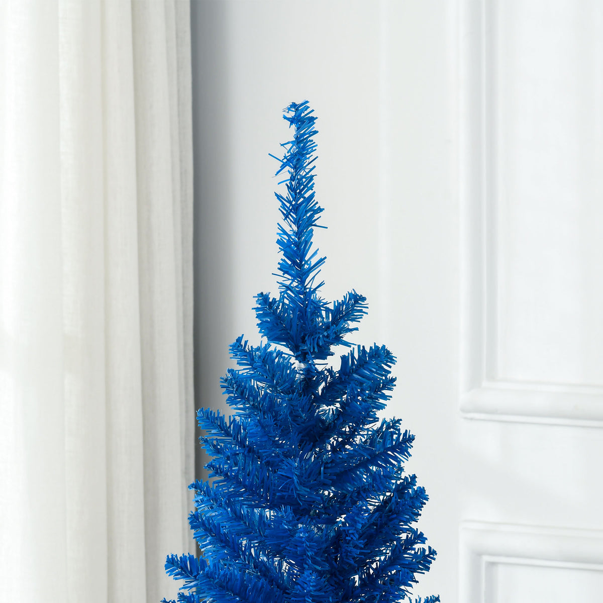 5FT Decorated Christmas Tree, Pencil Christmas Tree with 294 Realistic Branch Tips and Plastic Stand, Blue