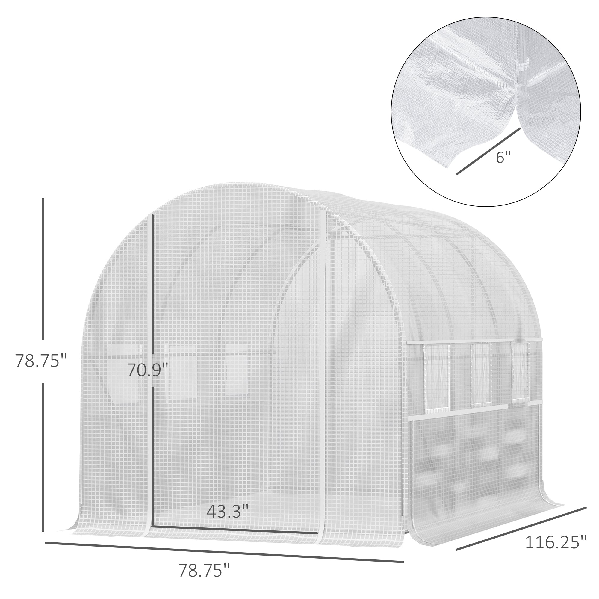 9.7' x 6.5' x 6.5' Walk-in Tunnel Greenhouse, Outdoor Green House with Anti-Tear PE Cover, Zipper Doors and Mesh Windows, White - White - Image 3