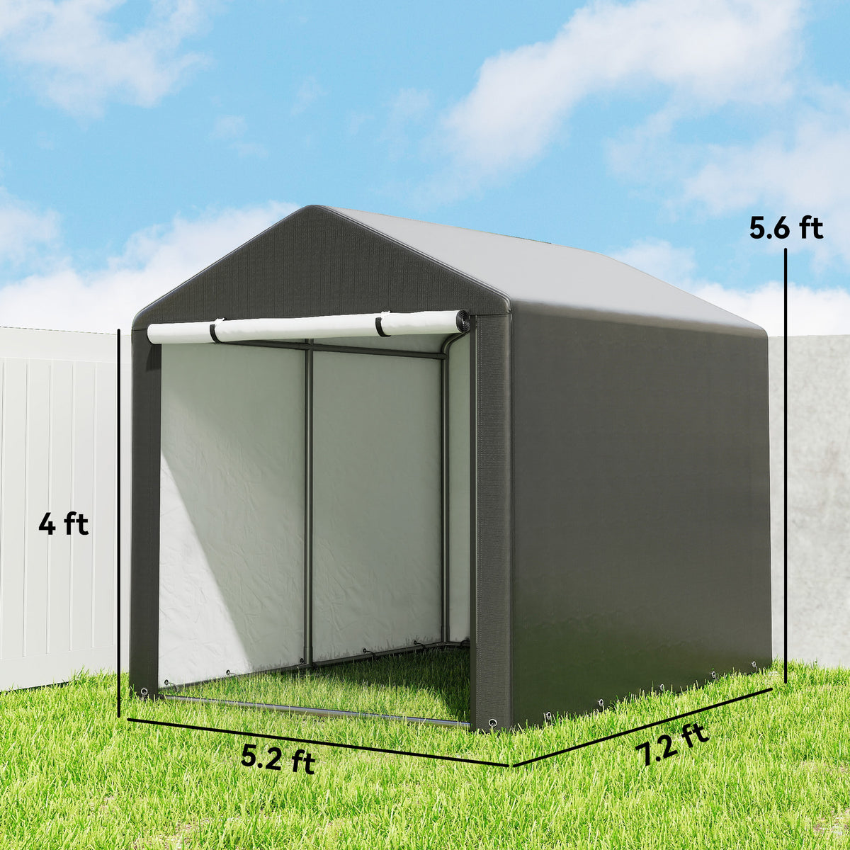 5.2 x 7.2 ft Portable Storage Shed Tent, Heavy Duty Outdoor Shed, Waterproof Garage Shelter with Galvanized Steel Black