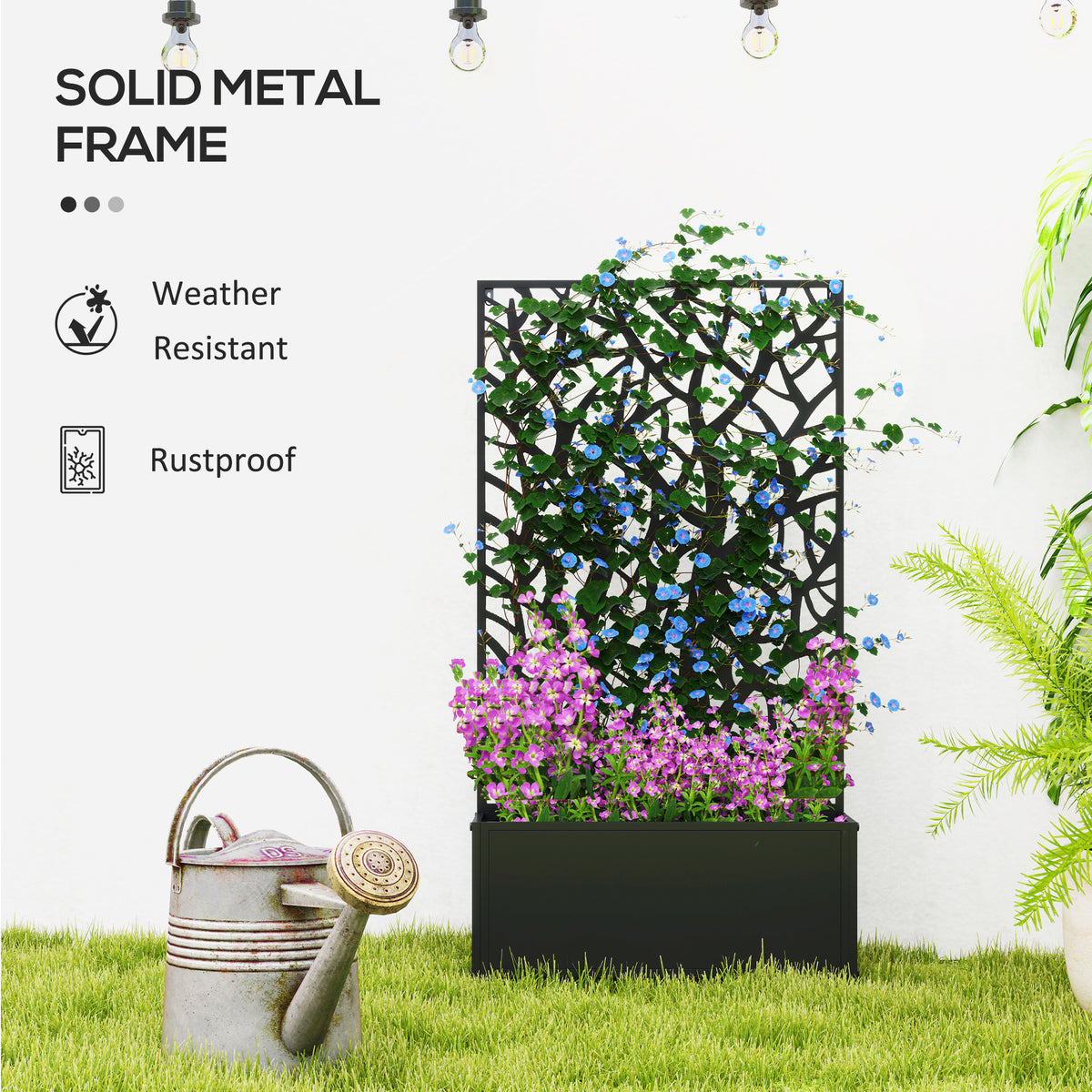 Metal Garden Bed with Trellis for Climbing Plants, Freestanding or Wall Mounted Flower Bed for Garden, Patio, Balcony