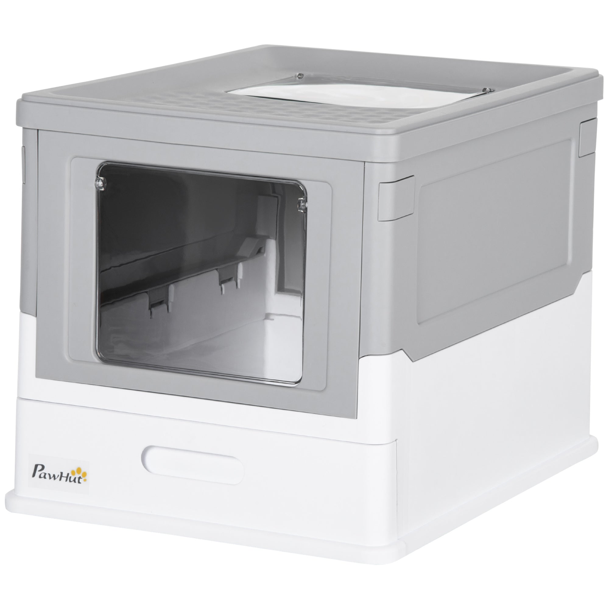 Fully Enclosed Cat Litter Box with Front Entry and Top Exit, Plastic, Gray & White - Gray