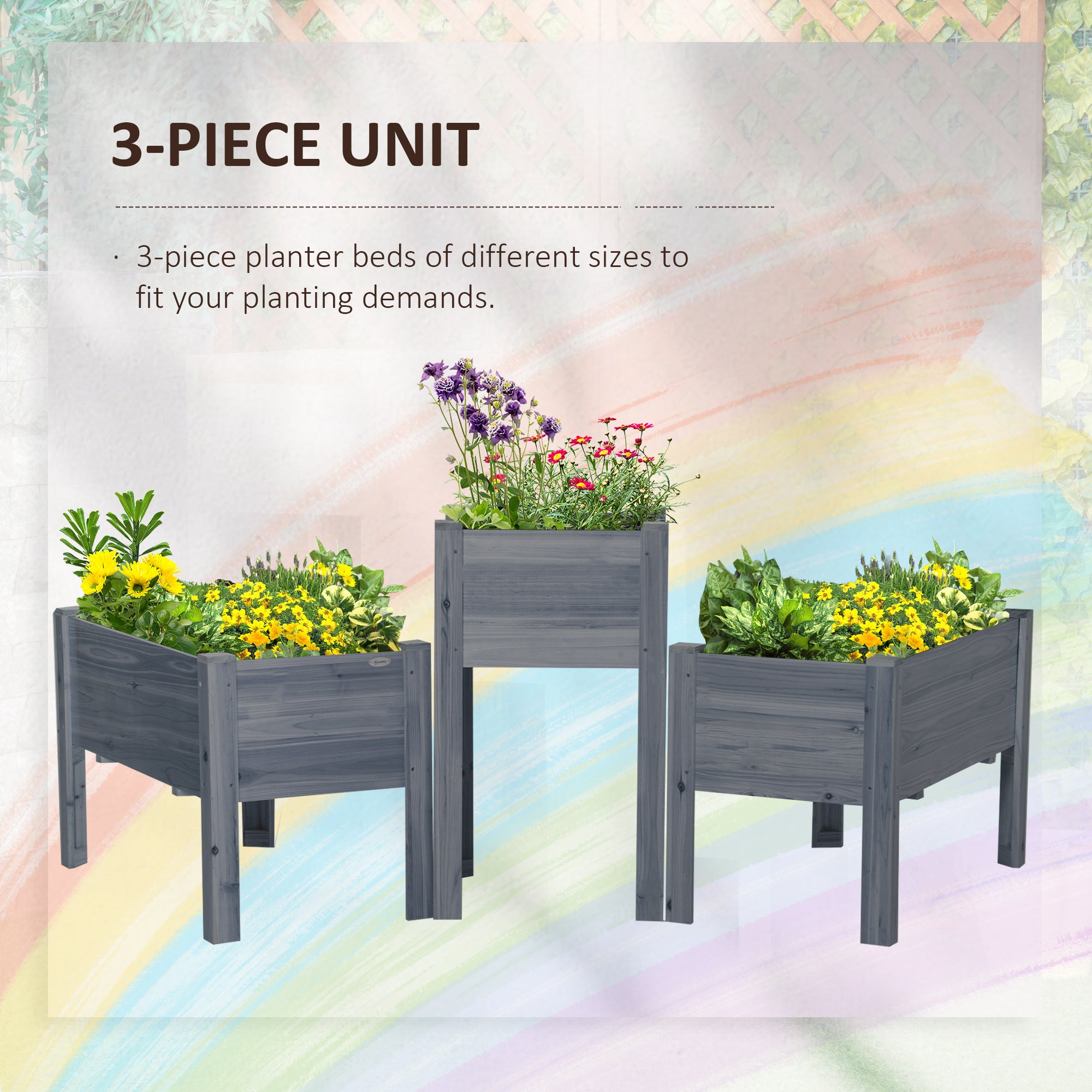 Raised Garden Bed Set of 3, Elevated Wood Planter Box with Legs and Bed Liner for Backyard and Patio to Grow Vegetables, Herbs, Gray - Gray - Image 4