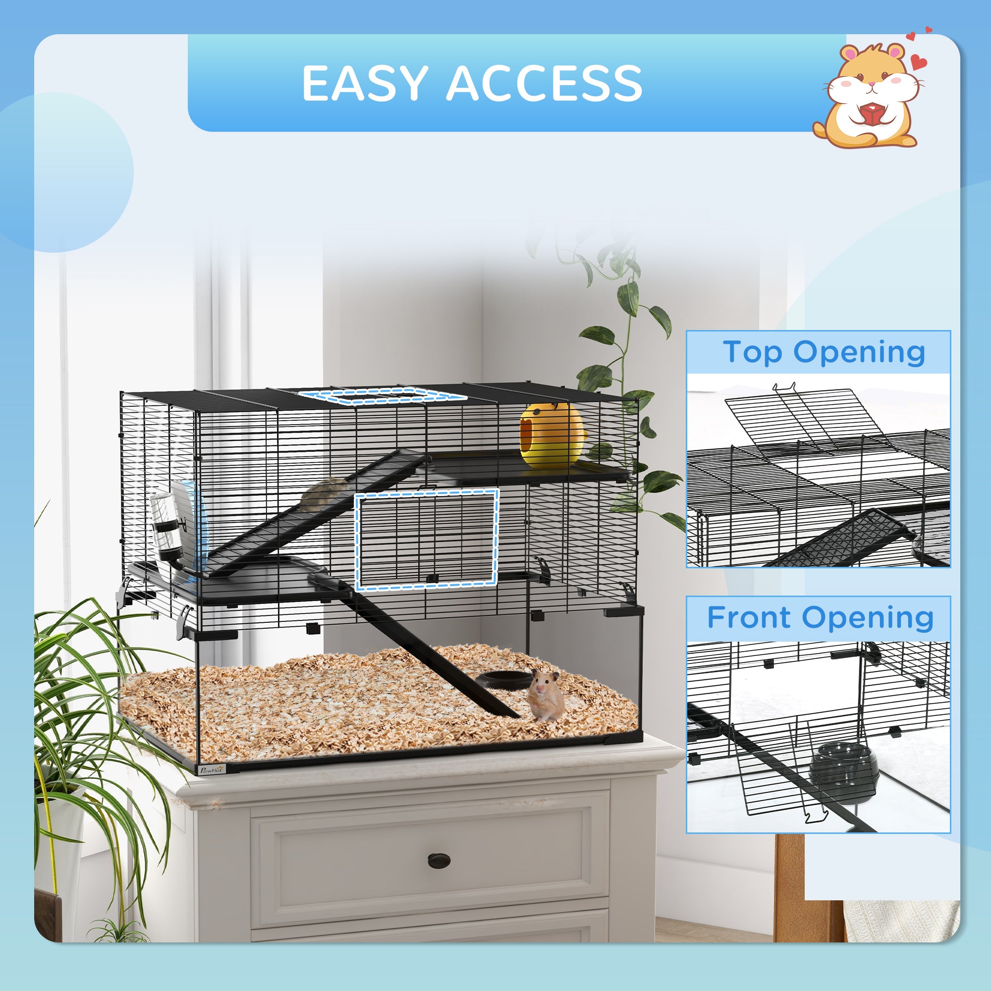 30" Hamster Cage, Gerbil Cage with Glass Basin for Small Hamsters, Black - Black - Image 7