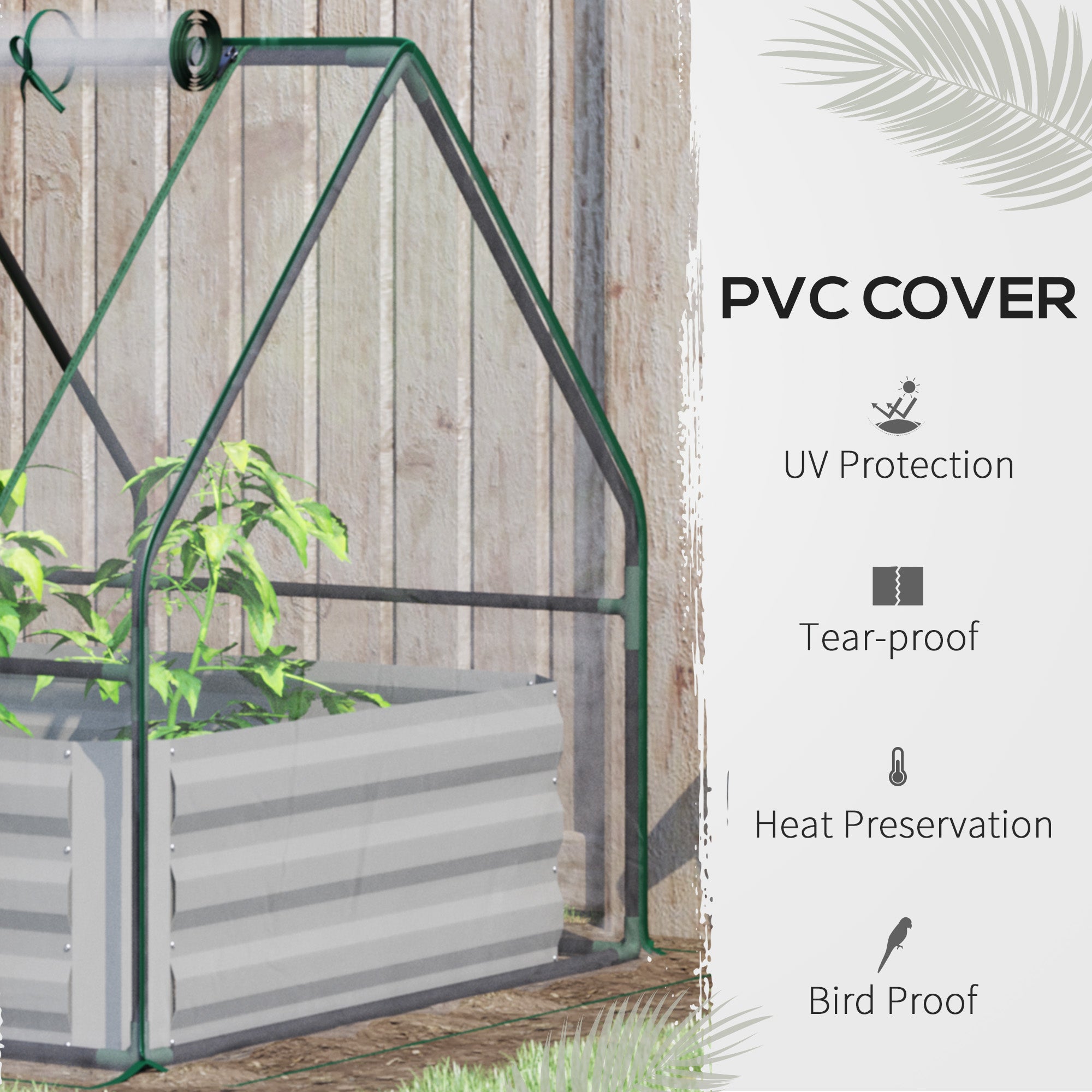 Raised Garden Bed with Cover, Outdoor Galvanized Metal Planter Box Kit, 4 x 3 ft Mini Greenhouse with 2 Large Screen Windows, for Growing Flowers, Vegetables and Herbs, Clear - Clear - Image 6