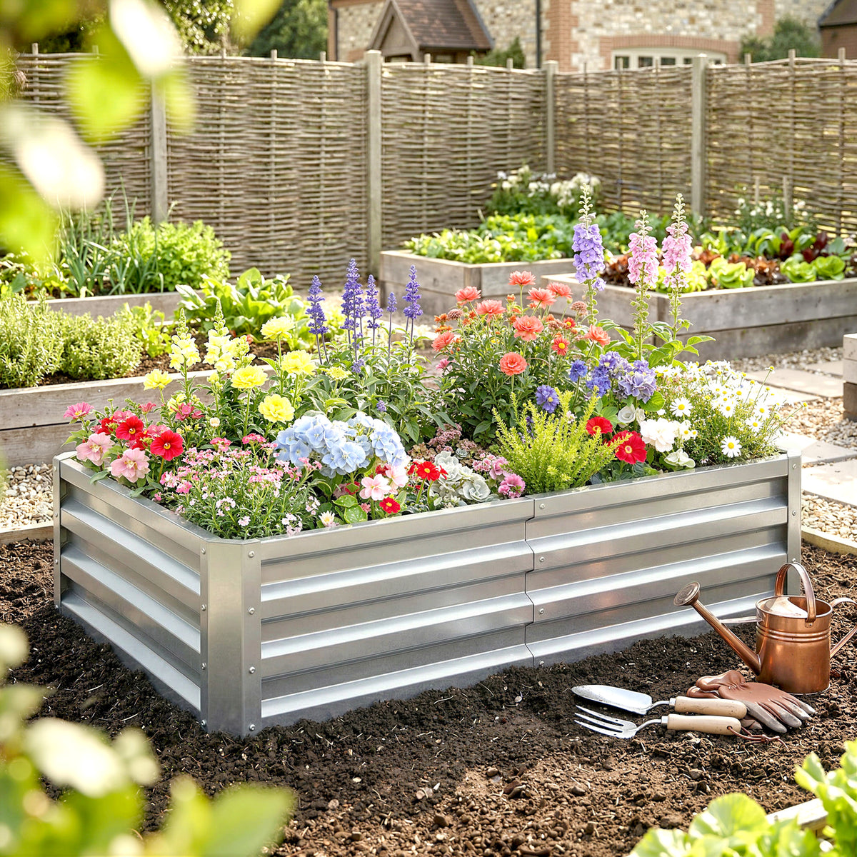 Galvanized Raised Garden Bed, 4' x 2' x 1' Metal Planter Box, for Growing Vegetables, Flowers, Herbs, Succulents, Green