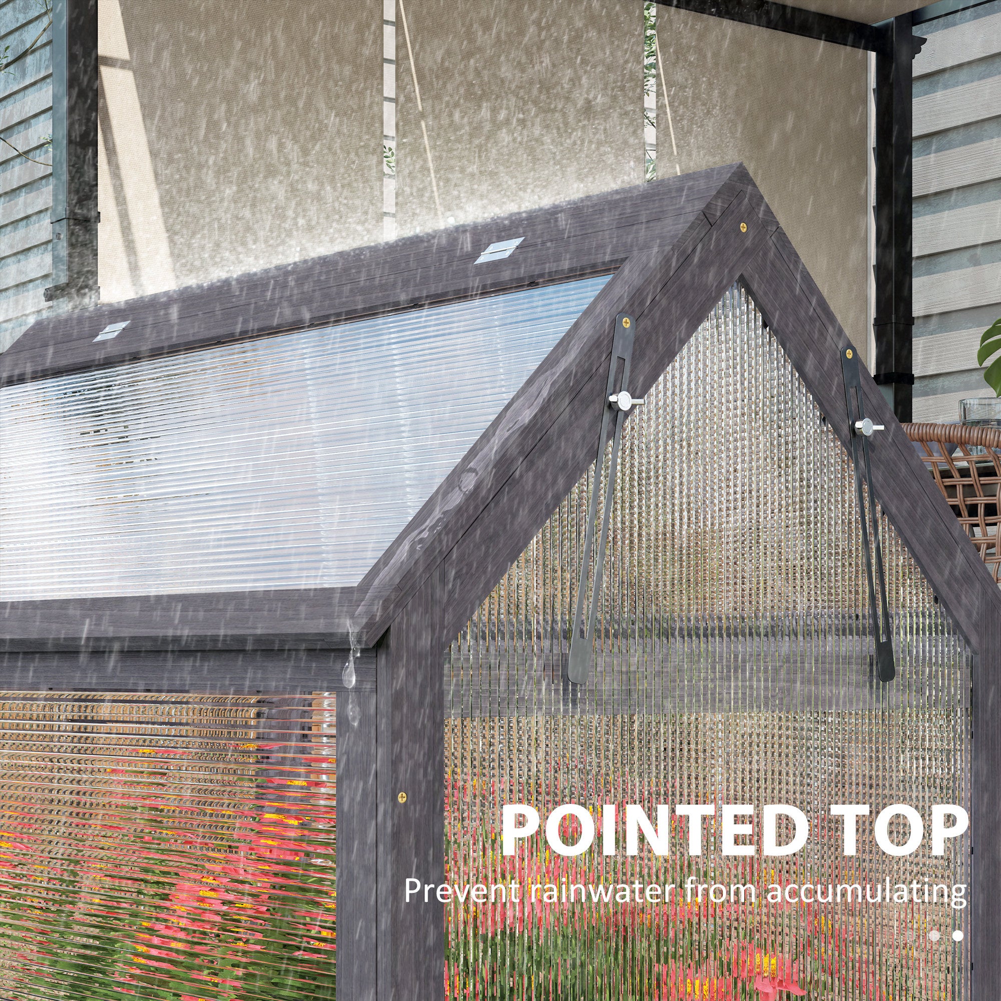 Raised Garden Flower Bed Kit with Greenhouse, Wooden Cold Frame Planter, 35.5" x 22.5" x 38.25", Gray - Gray - Image 8