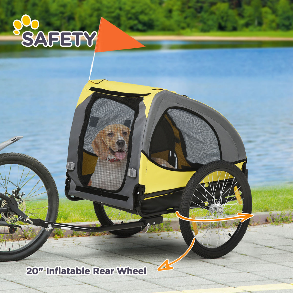 Dog Bike Trailer, Pet Stroller with Wheels for Medium Dogs, Yellow