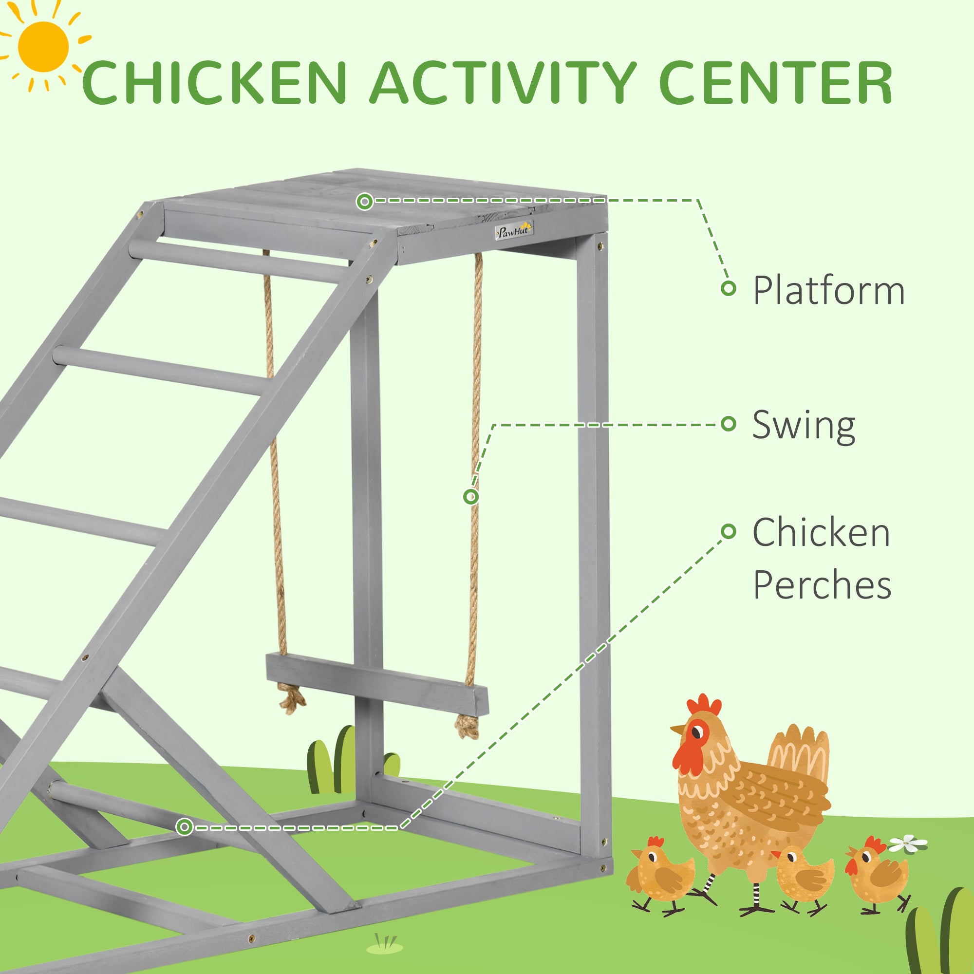 Chicken Activity Play for Healthy & Happy Animals, Swing Set with Chicken Perches & Hen Ladder, Chicken Coop Toy, Gray - Gray - Image 4