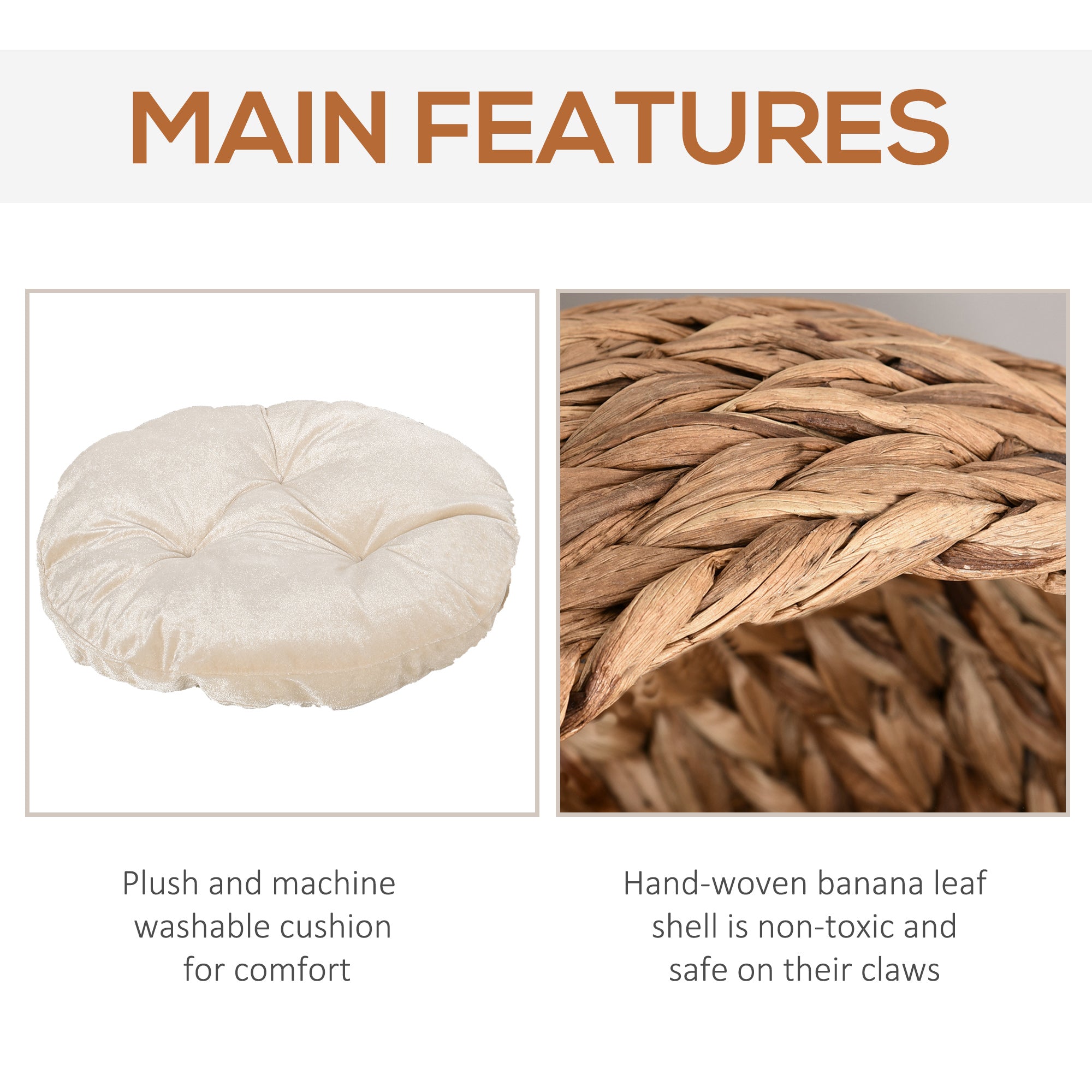 20" Natural Braided Banana Leaf Elevated Cat Bed Basket with Cushion - Brown - Brown - Image 4