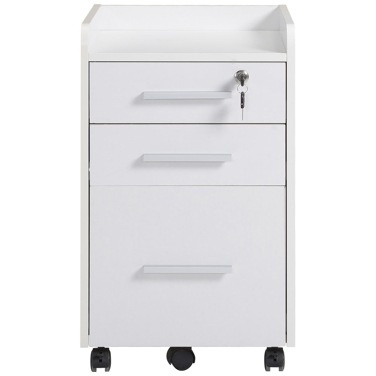 Lockable Filing Cabinet on Wheels, 3 Drawer Mobile File Cabinet with Lock and Edged Top, White