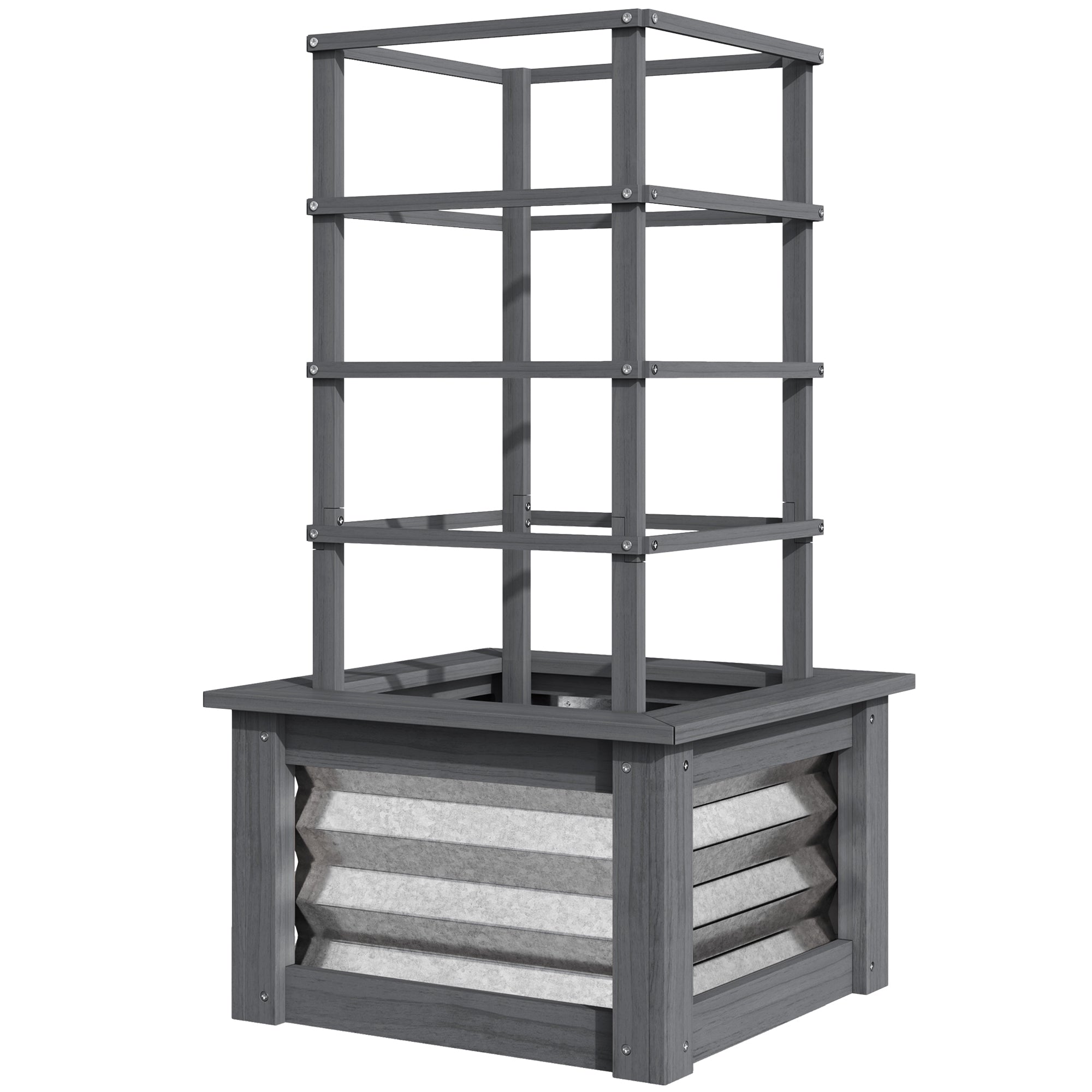 Wooden Raised Garden Bed with Trellis, Galvanized Planter Box Elevated Garden Bed for Garden, Patio, Gray - Gray