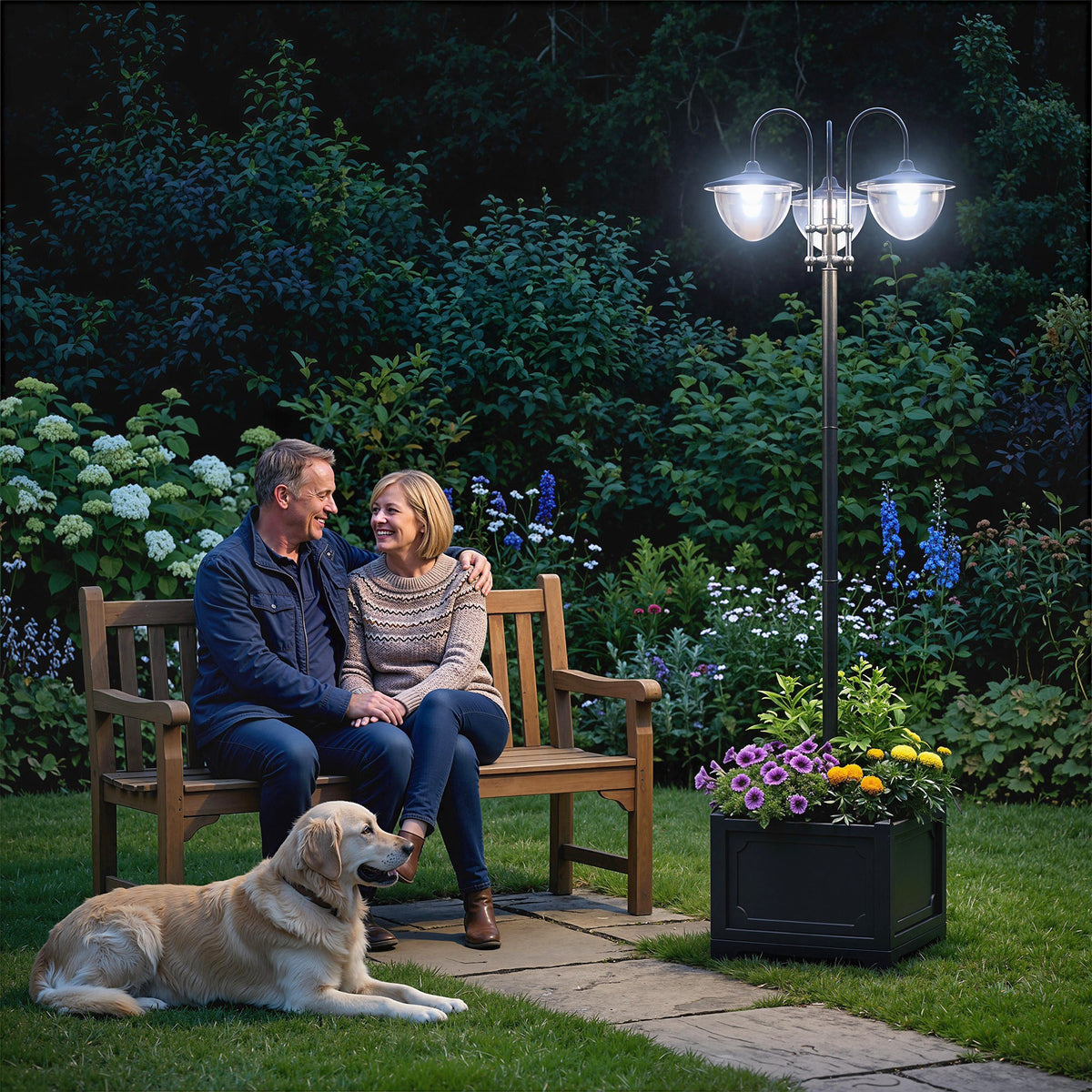 74.5" 3-head Solar Lamp Post Light with Planter, Solar Pole Lights Outdoor Waterproof LED Lighting for Backyard Pathway Patio Lawn Driveway Decor, Black