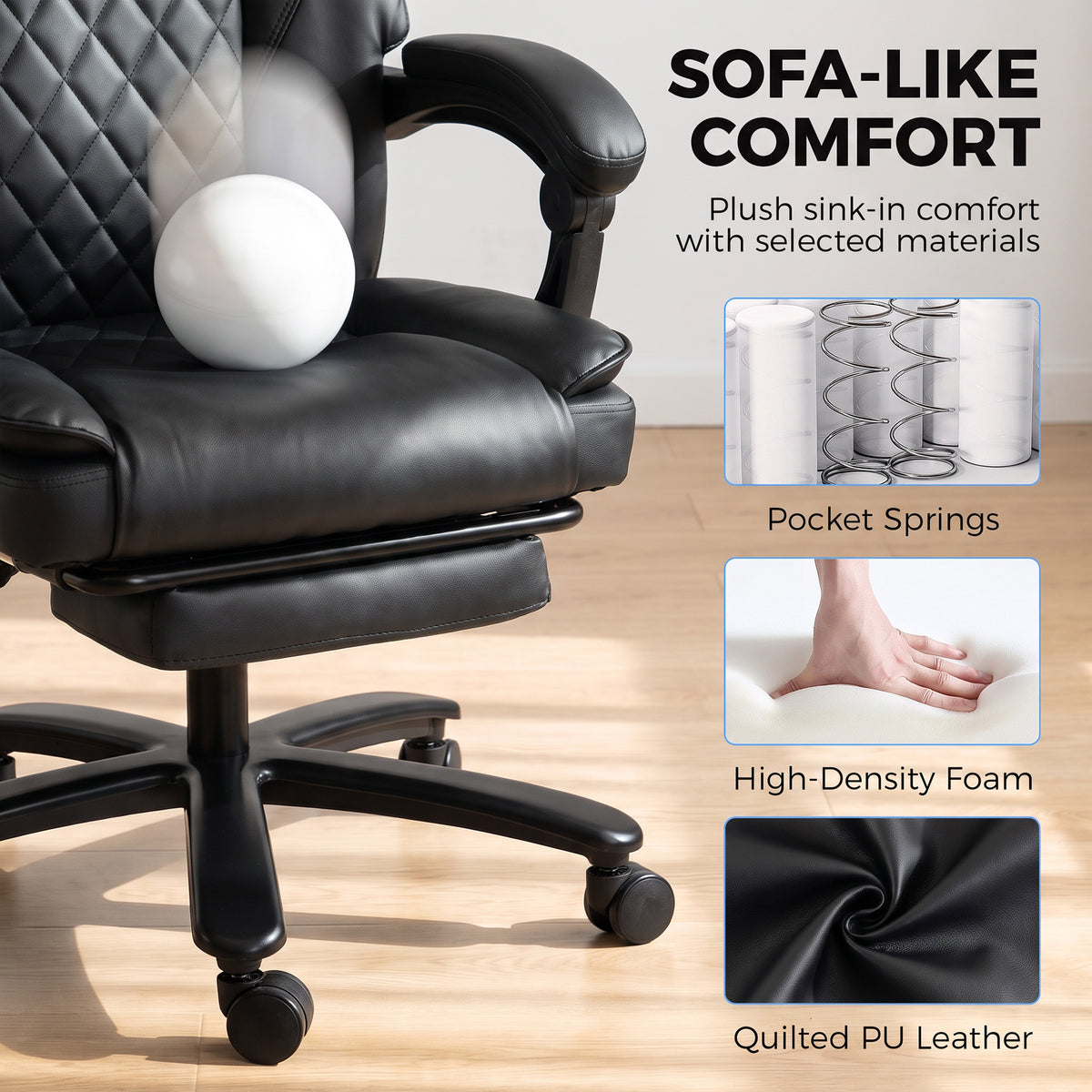 Massage Office Chair with Heat, 400lbs Heavy Duty Desk Chair with Adjustable Headrest, Reclining, Footrest, Black