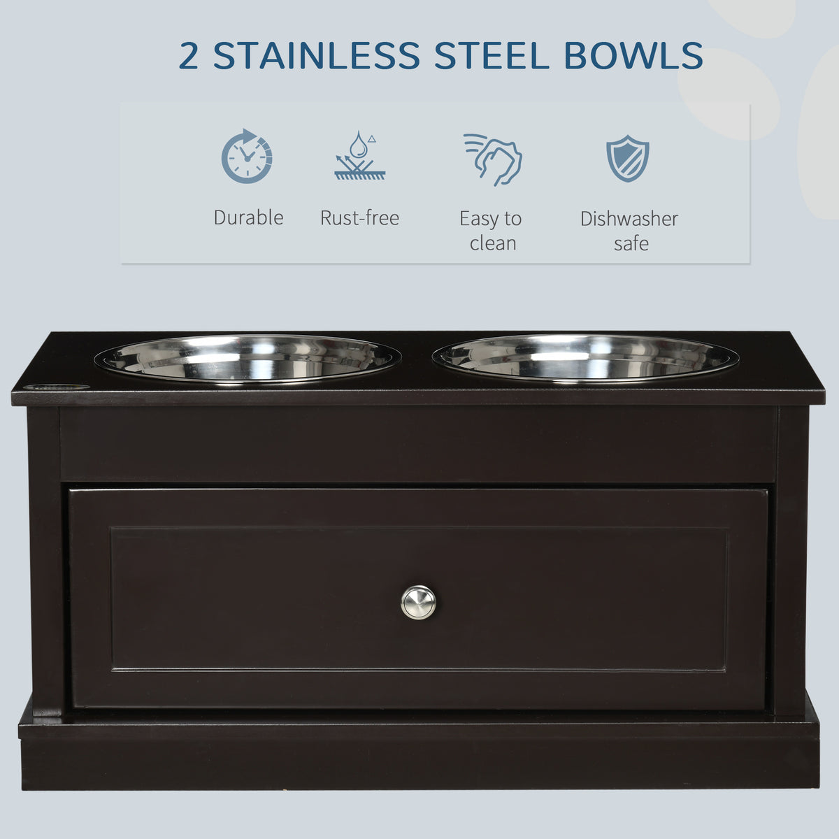 Large Elevated Dog Bowls with Storage Drawer Containing 11L Capacity, Raised Dog Bowl Stand Pet Food Bowl Dog Feeding Station, Brown