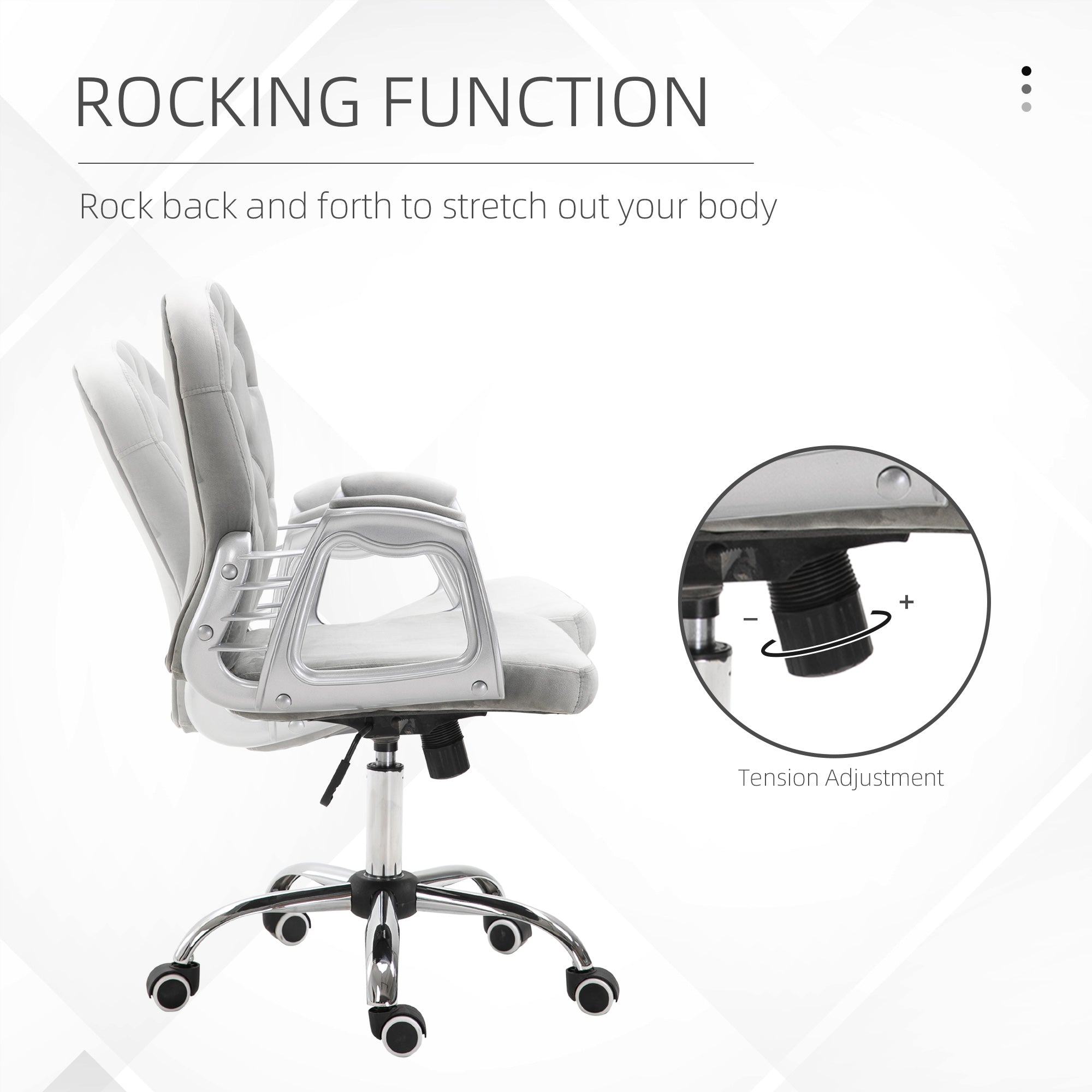 Velvet Home Office Chair, Button Tufted Desk Chair with Padded Armrests, Adjustable Height and Swivel Wheels, Gray