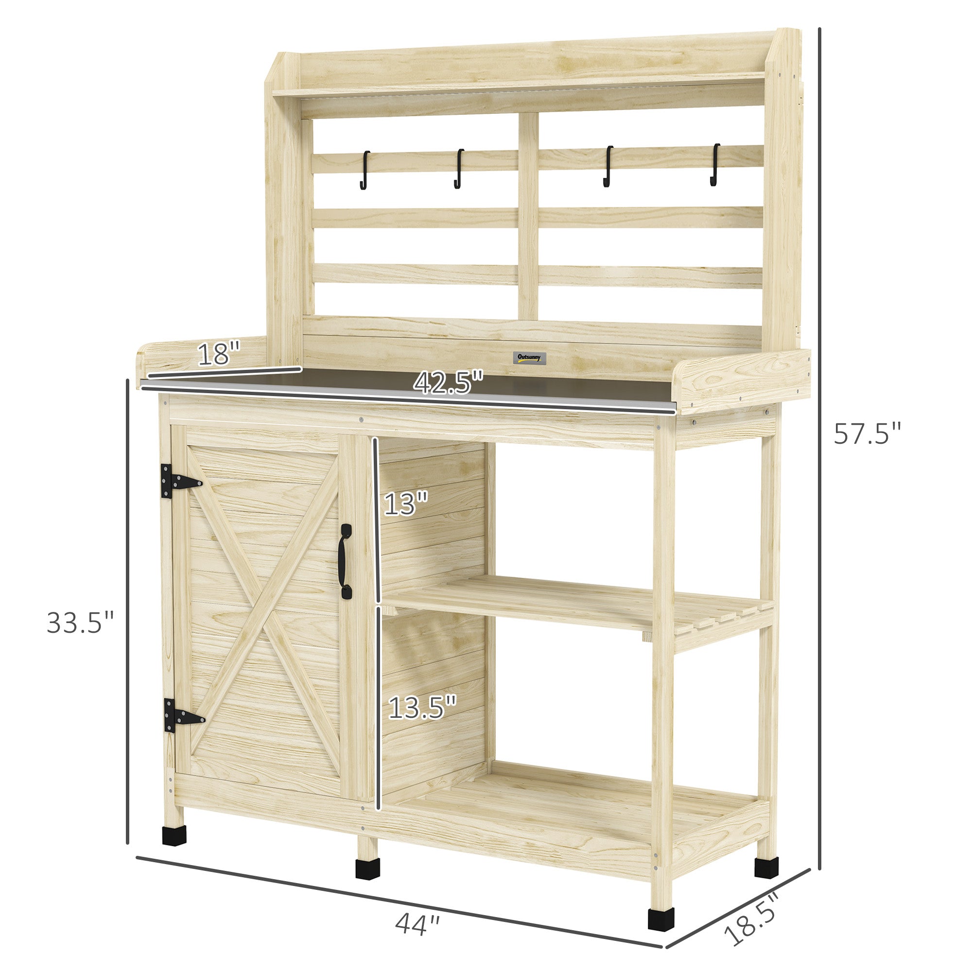 Wooden Potting Bench with Storage, Sink, Water Tap for Backyard, Patio, Balcony, Natural - Natural Wood - Image 3