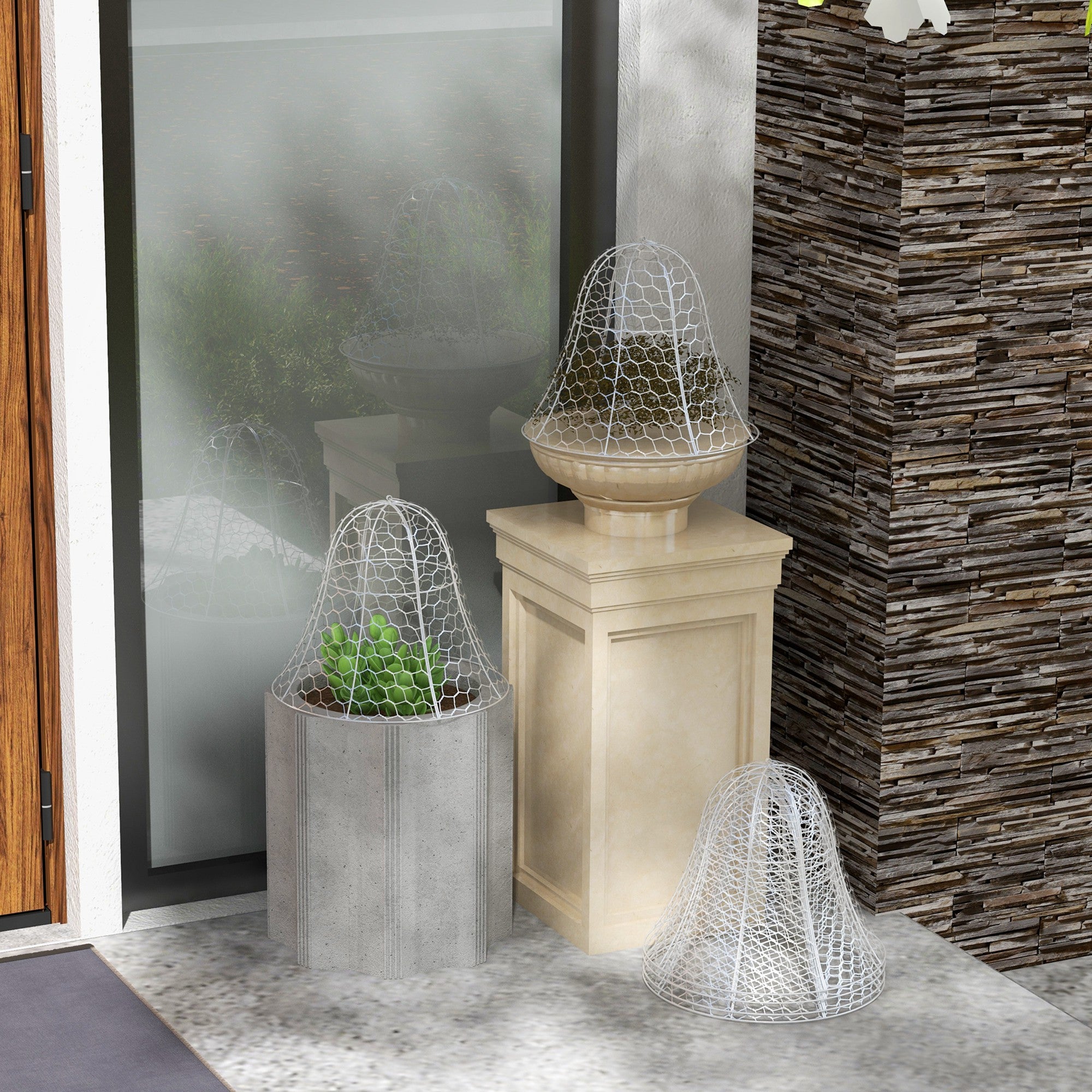 6 Pack Garden Cloches for Plants, 16" x 13" Metal Crop Cage, Plant Cages to Keep Animals Out, White - White - Image 2