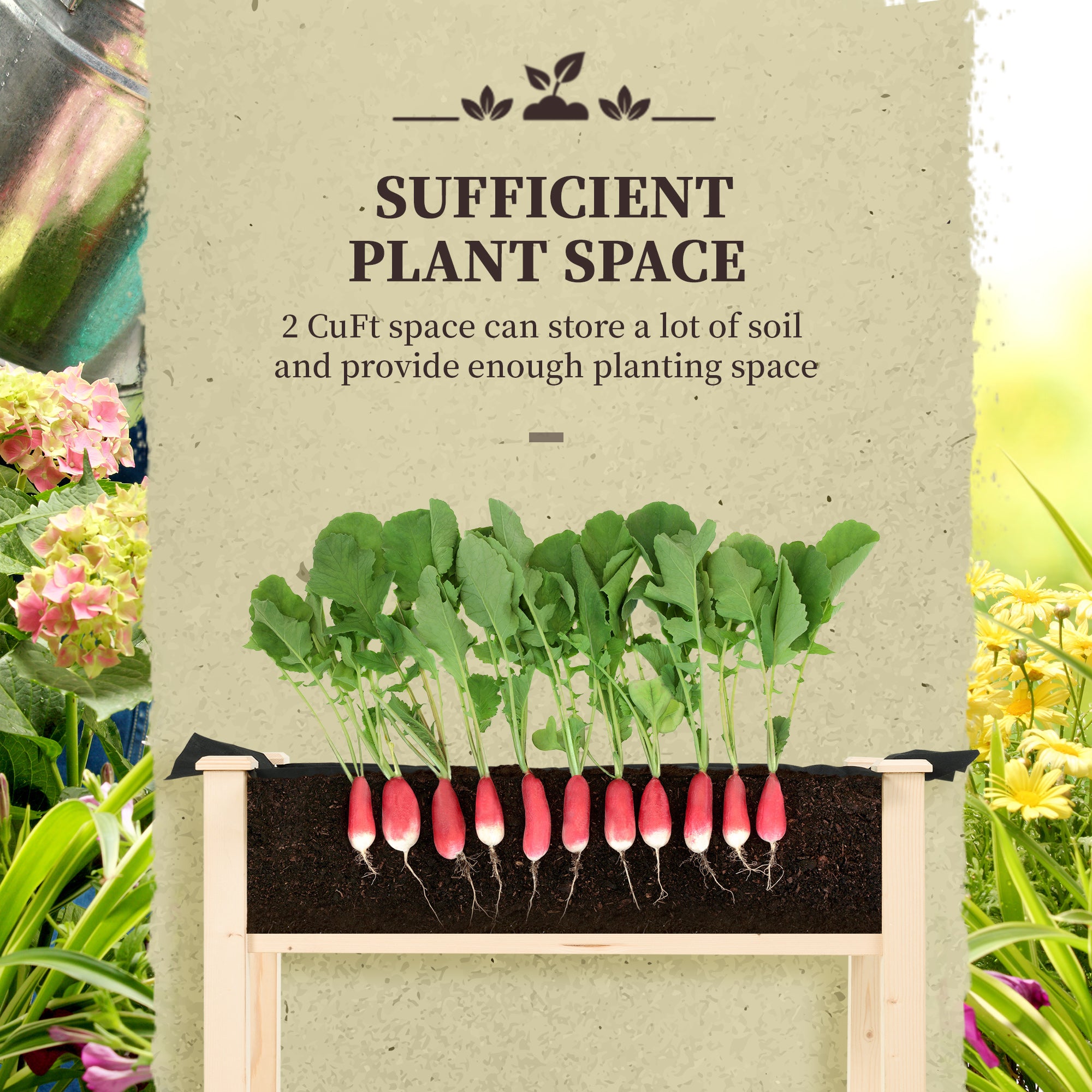 Raised Garden Bed with Legs, 34" x 18" x 30", Elevated Wooden Planter Box, Self-Draining with Bed Liner for Vegetables, Herbs, and Flowers Backyard, Patio, Balcony Use, Natural - Natural Wood - Image 4