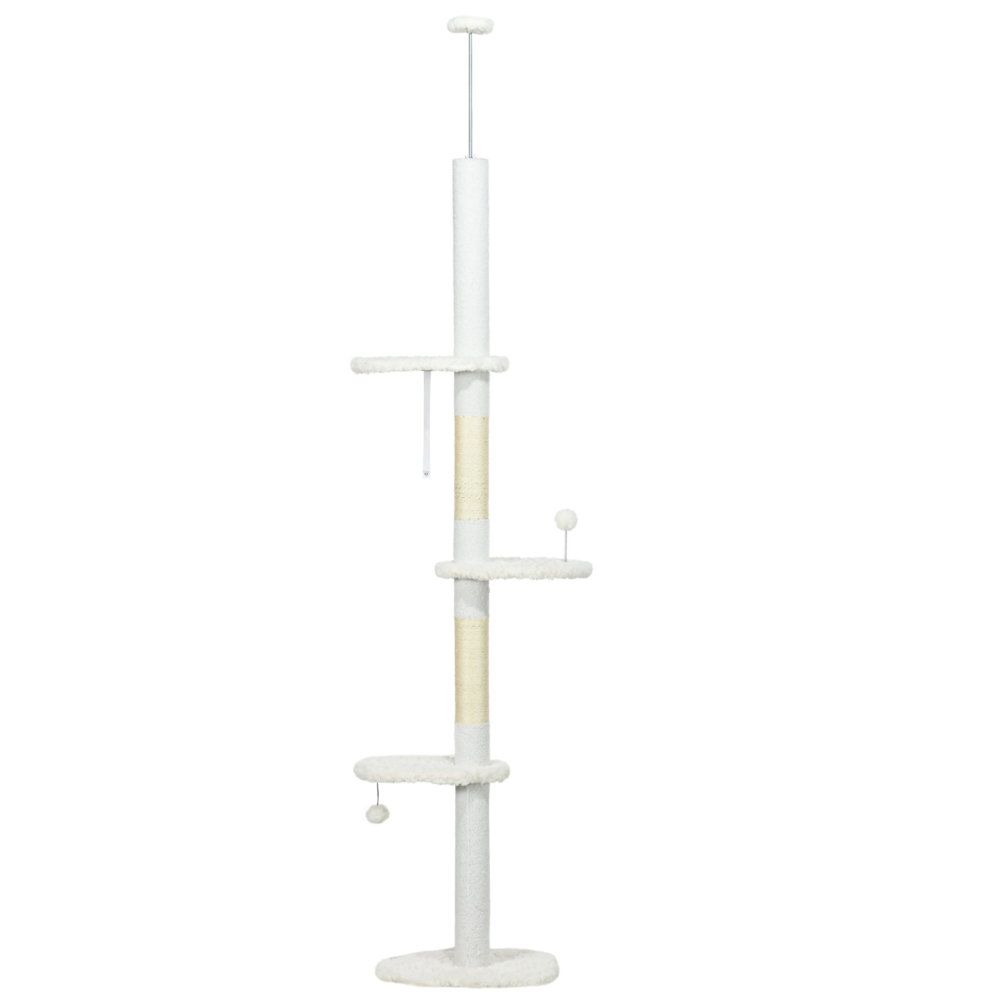 8.4' Floor to Ceiling Cat Tree, Adjustable Height, White - White