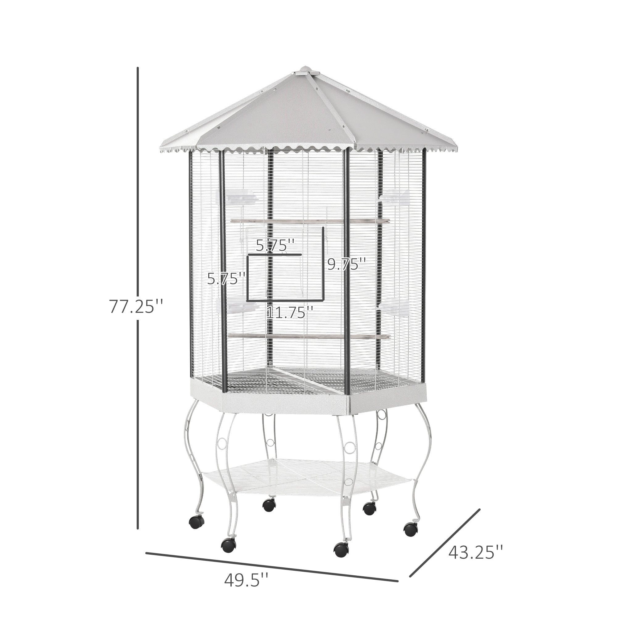 77" Flight Bird Cage Hexagon Covered Canopy Portable Aviary With Storage - White - Image 3