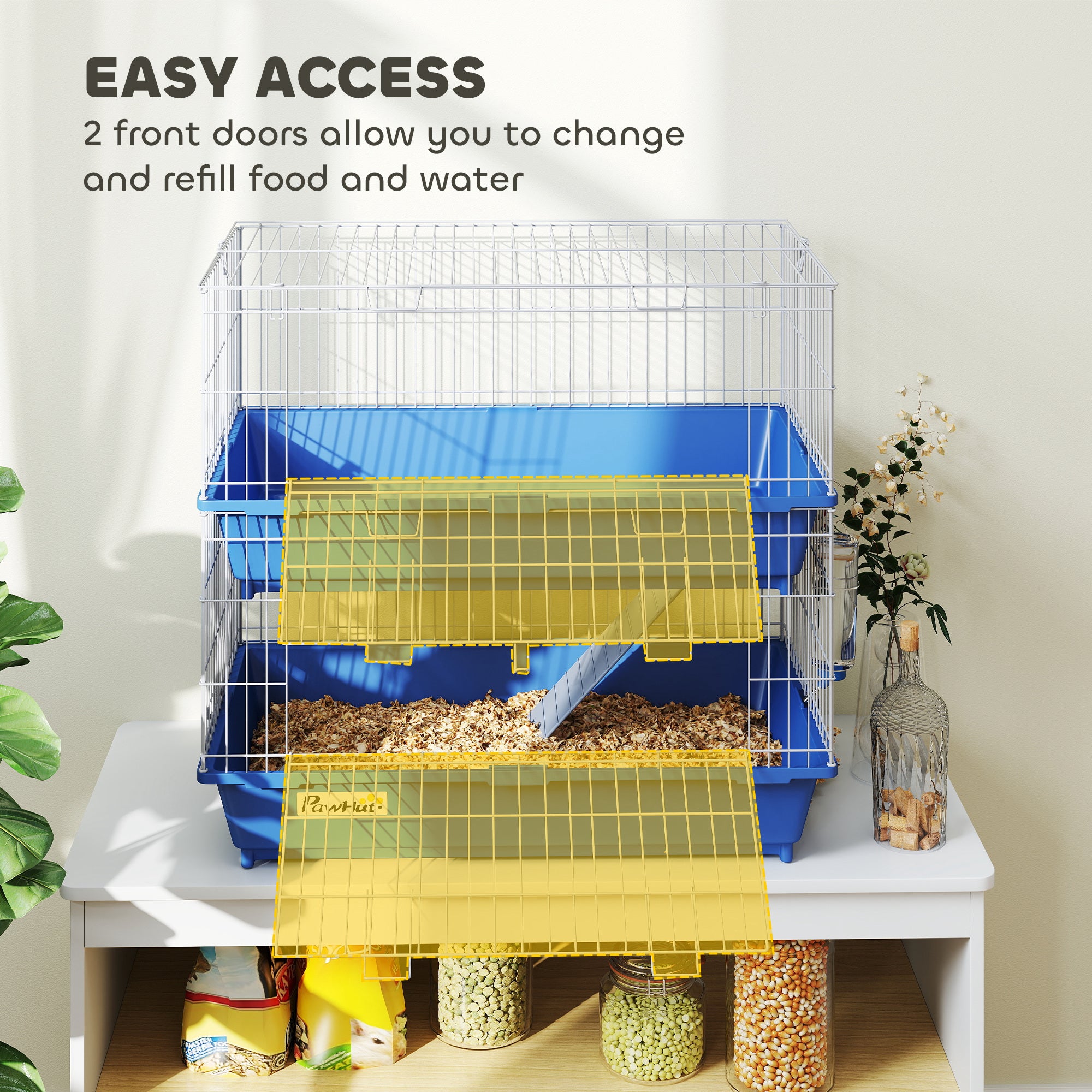 2-Tier Guinea Pig Cage, Ferret Cage, Chinchilla Cage, Small Animal Cage Indoor with Dish and Bottle, 2 Doors, Deep Bottoms, Ramp, 28", Blue - Blue - Image 4