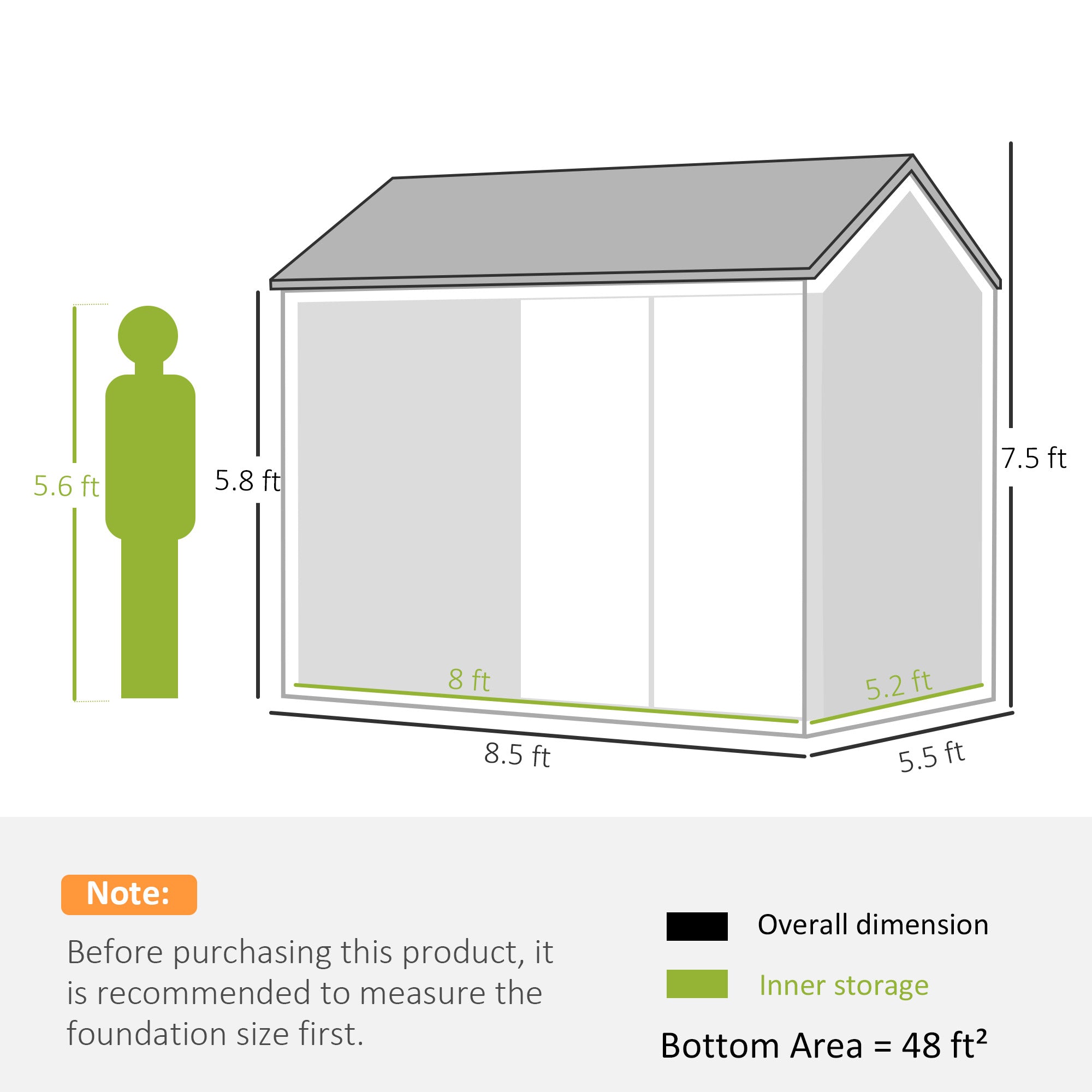 8' x 5.5' Metal Garden Storage Shed, Extra Large Outdoor Tool Storage House w/Lockable Doors, Window, Air Vents, Gray - Gray - Image 3