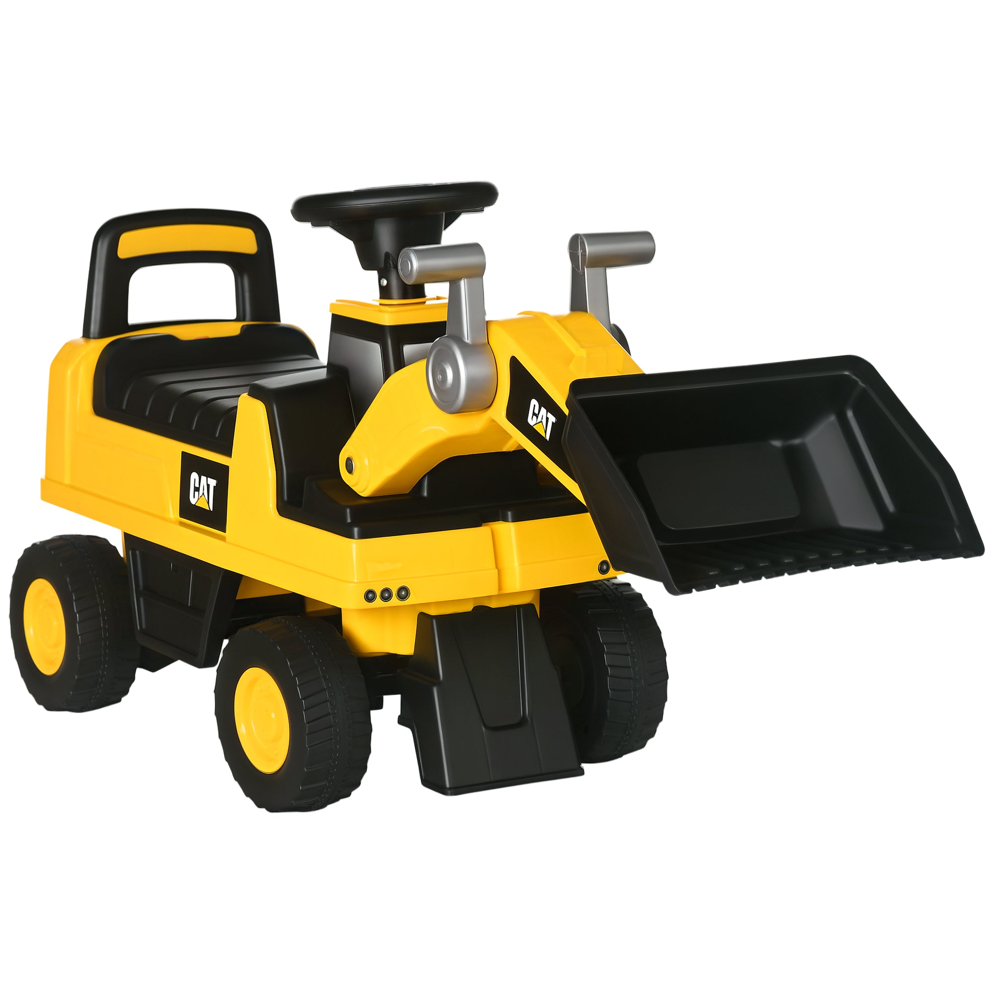 Caterpillar CAT Licensed Kids Ride on Excavator No Power Construction Vehicles with Manual Shovel, Horn, Hidden Storage