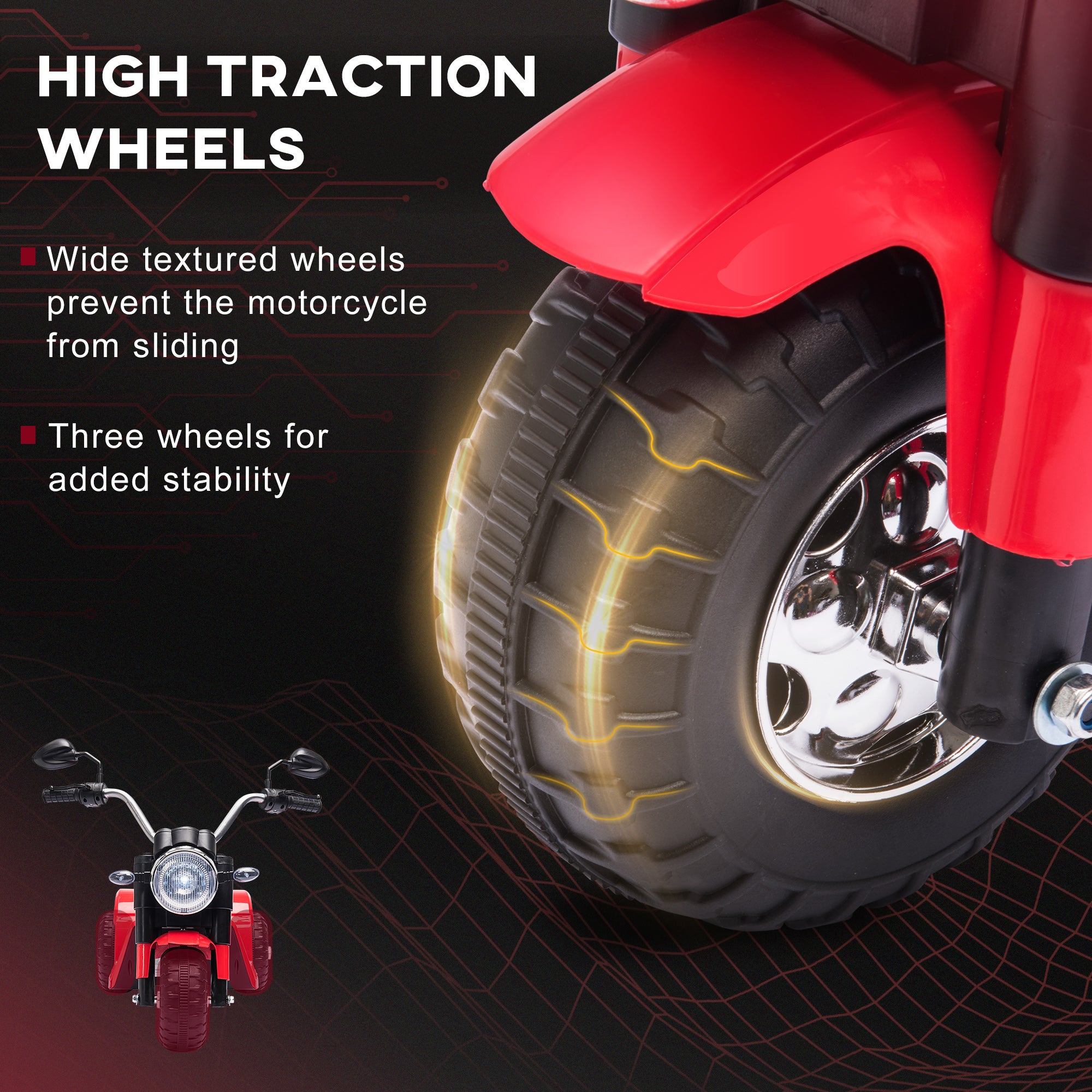 Electric Motorcycle for Kids, 6V Battery Powered Ride-On Dirt Bike 3-Wheels Motorbike with Horn Headlights Realistic Sounds Speed for 18 - 36 Months Red