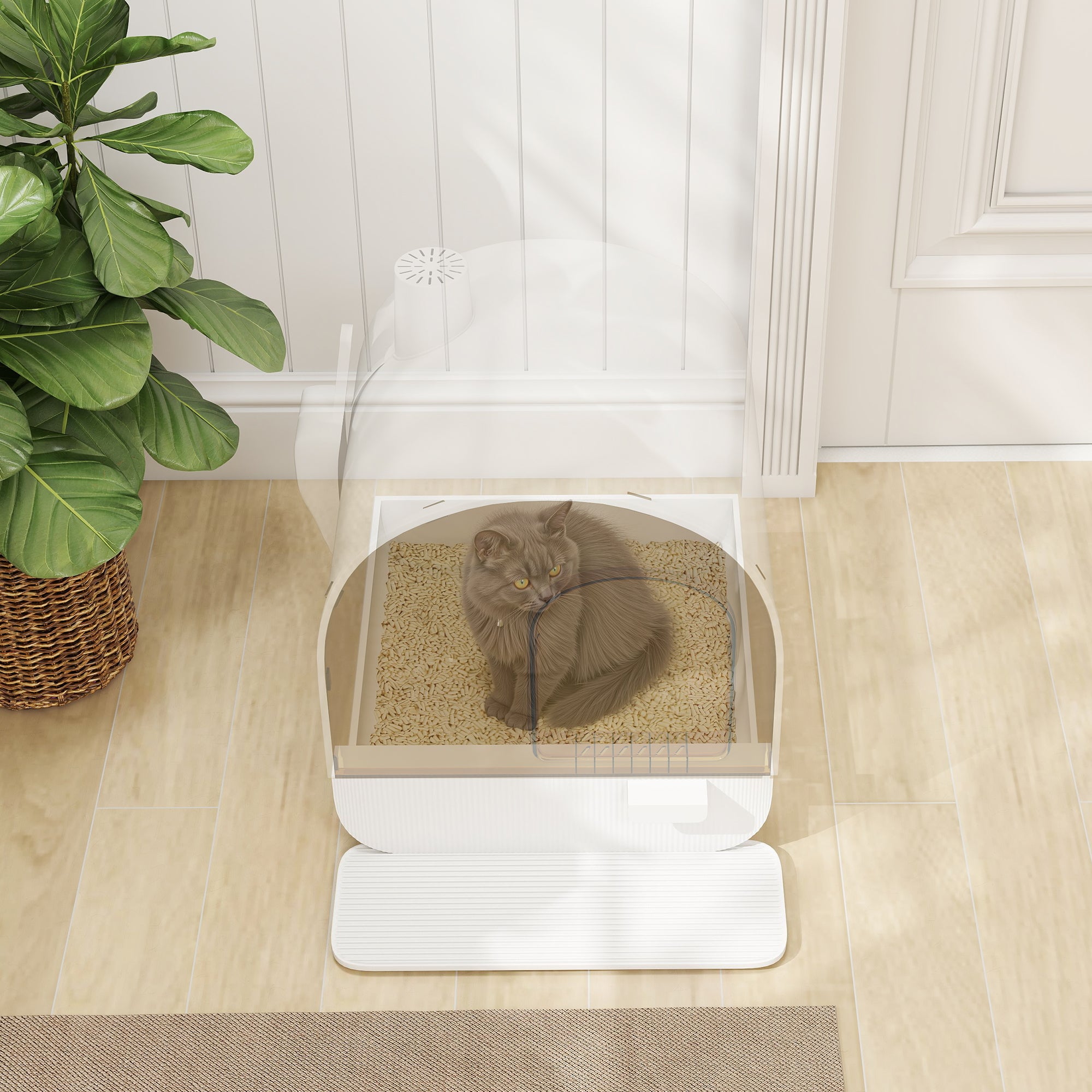 Cat Litter Box with Lid with Scoop and Filter, White - White - Image 8