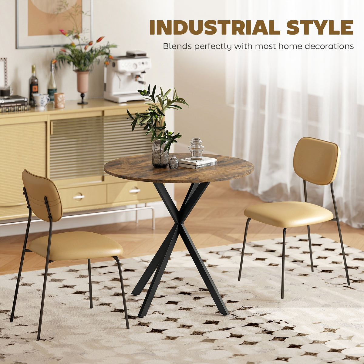 31.5" Small Round Dining Table for 2, Industrial Kitchen Table with Cross Steel Legs for Dining Room, Rustic Brown