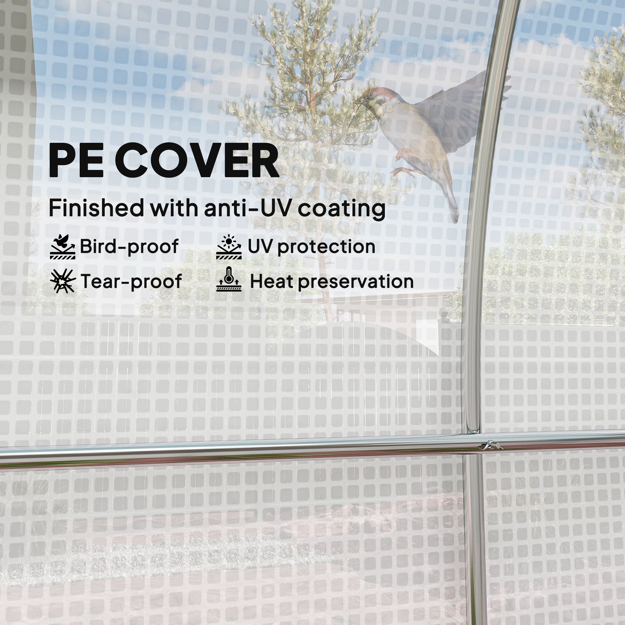 Hoop House Greenhouse, Walk-in Tunnel Greenhouse with 2 Support Rods, Zippered Roll-up Mesh Door, 14.6'x6.5'x6.6', White - White - Image 5