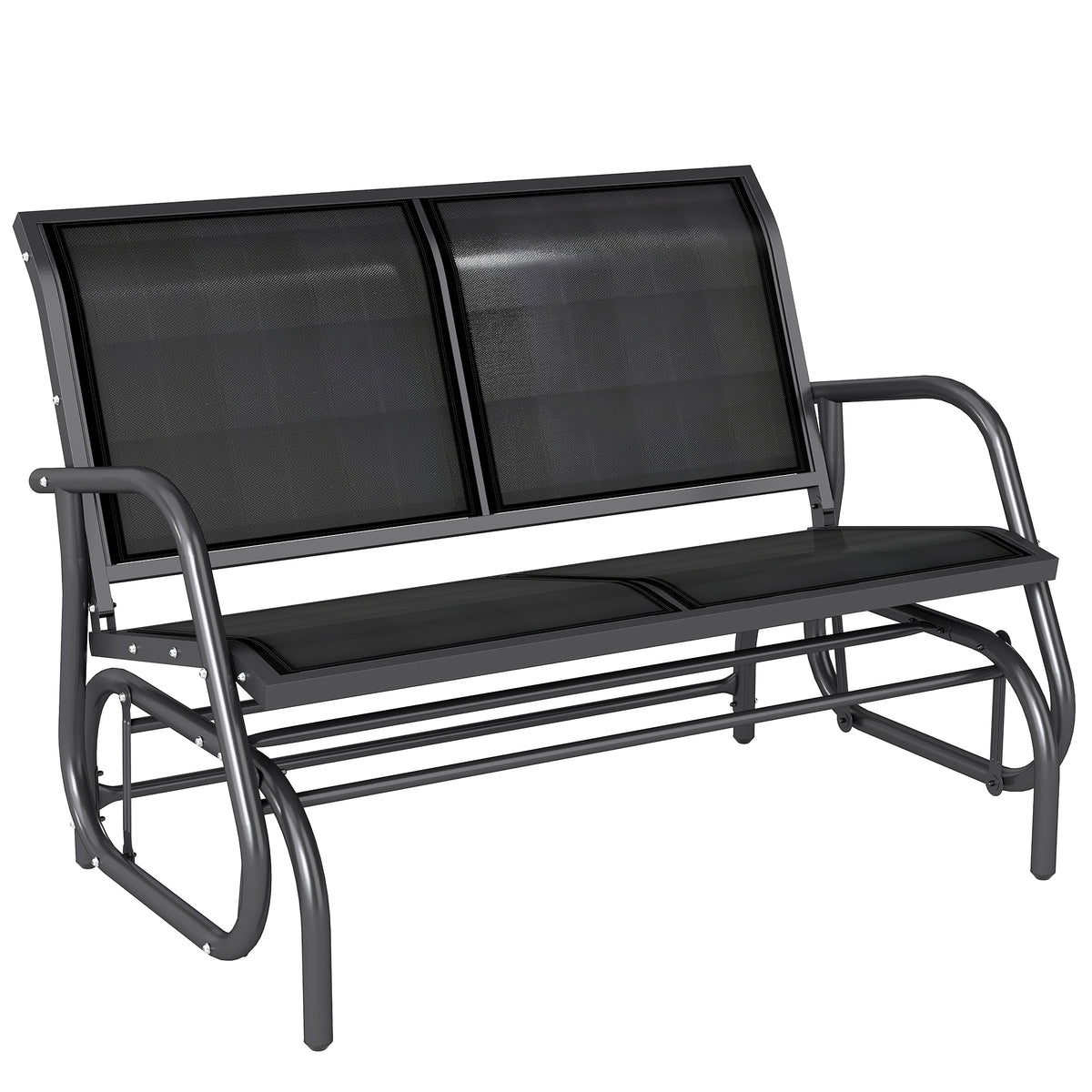 2-Person Outdoor Glider Bench, Patio Double Swing Rocking Chair Loveseat w/Powder Coated Steel Frame for Backyard Garden Porch, Black