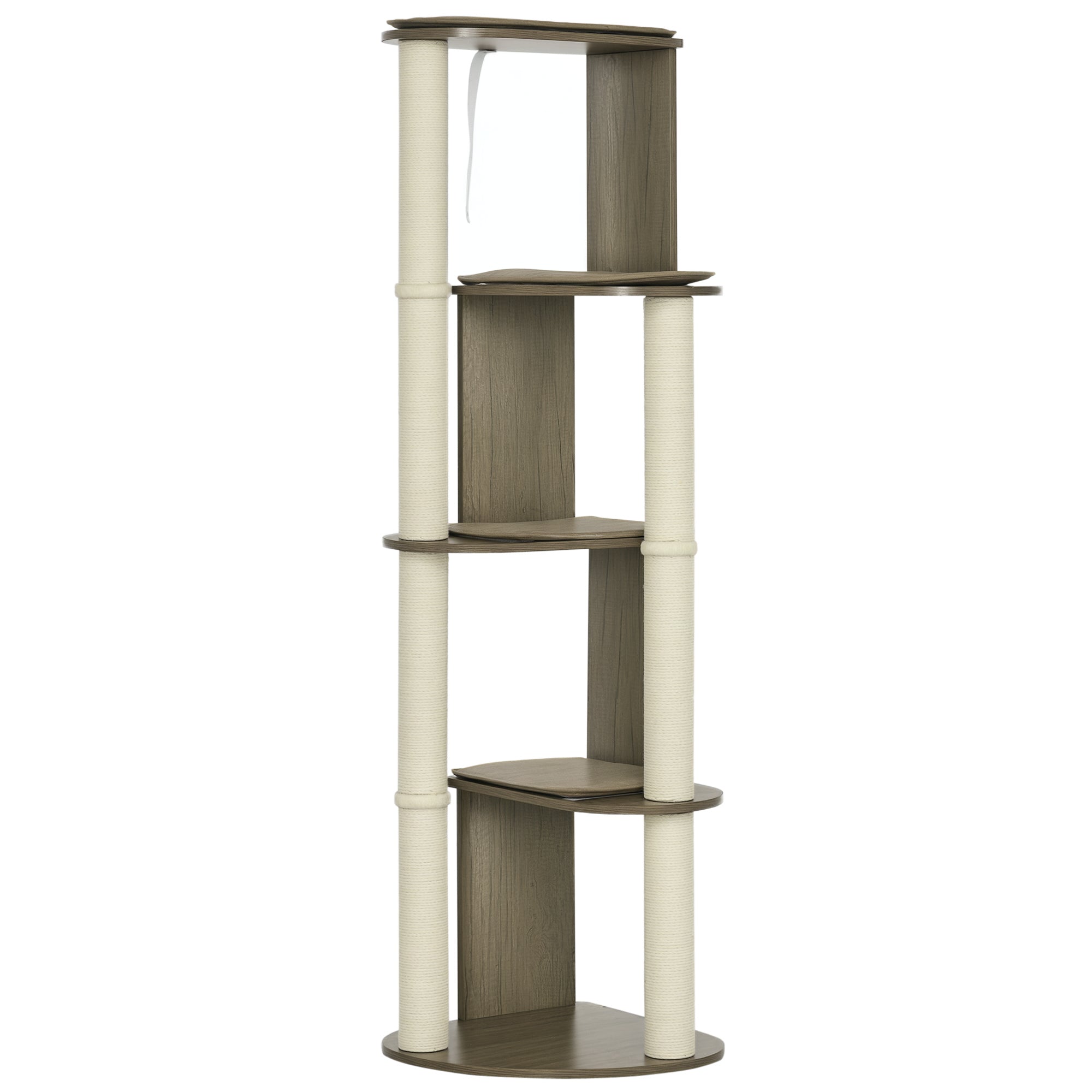 65" Corner Modern Cat Tree Tall for Climbing, Large Multilevel Cat Tower with Scratching Posts, Small-Fit Kitten Tower with Sisal, Cream White - Cream White