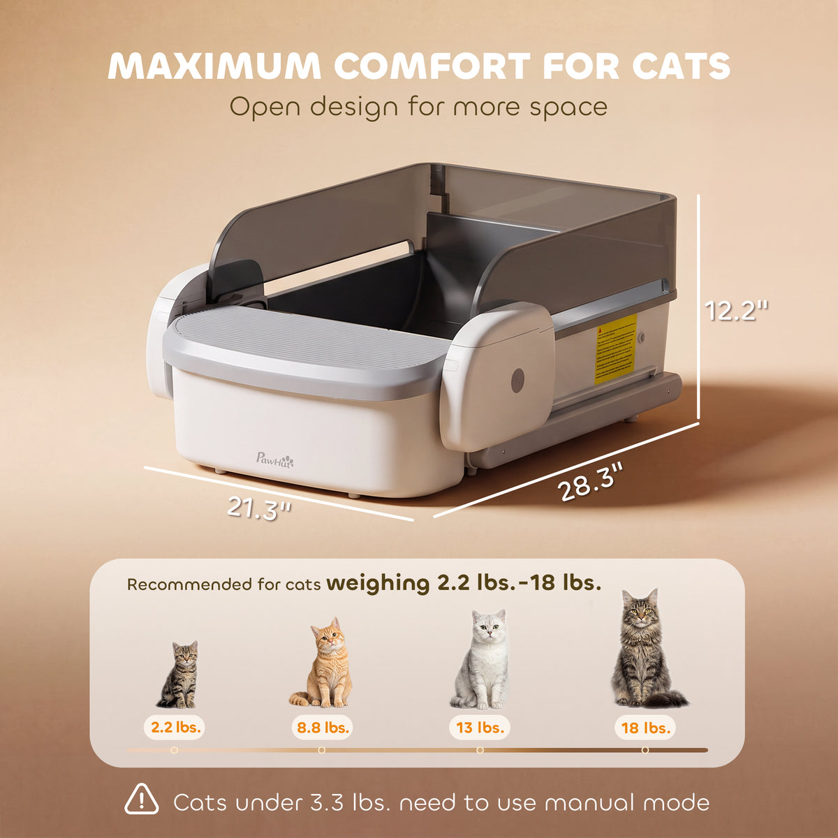 Self Cleaning Cat Litter Box, Automatic Litter Box with App Control, Open-Top, 10L Waste Bin, Gray