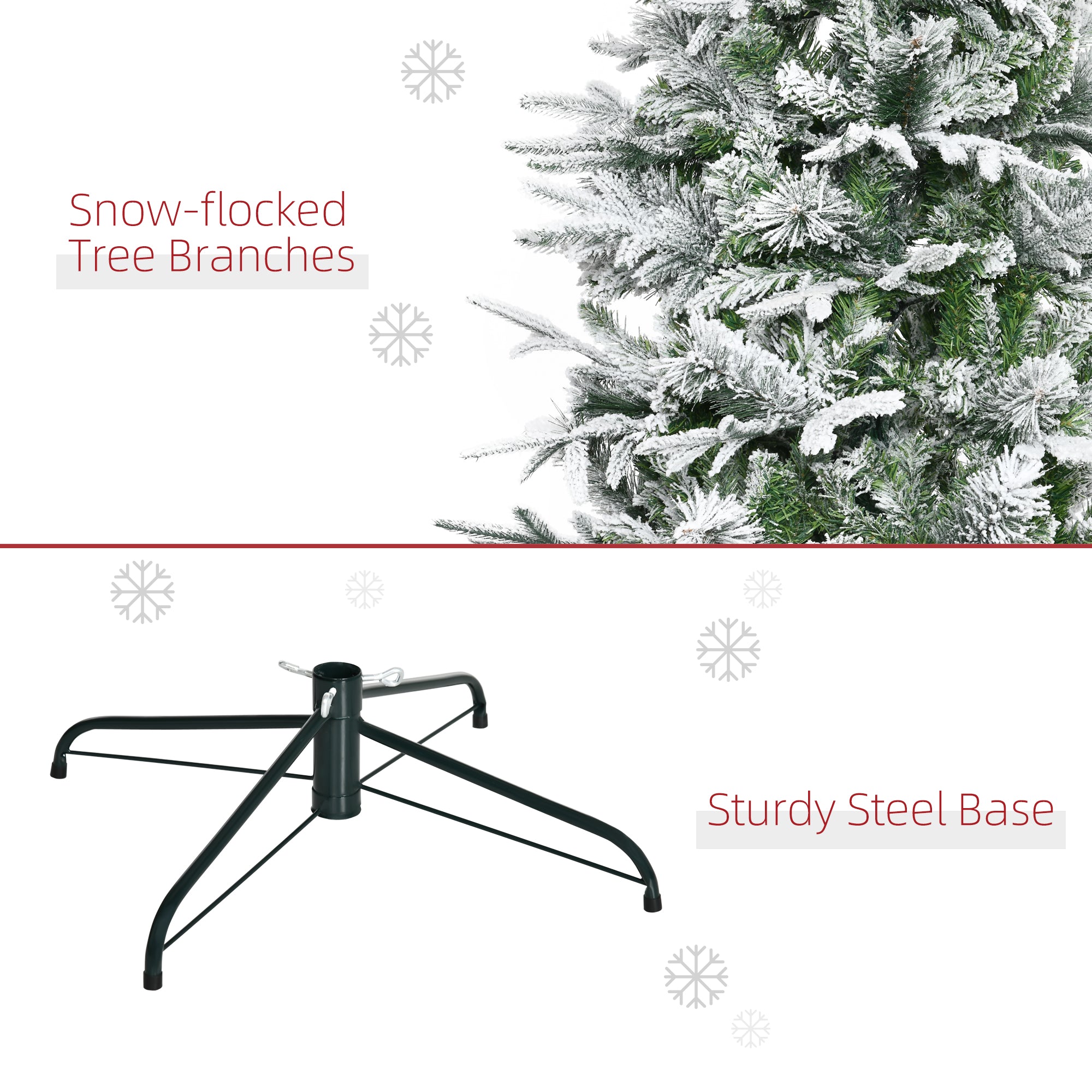 9' Unlit Snow Flocked Pine Artificial Christmas Tree with Realistic Branches and 1159 Tips, Green
