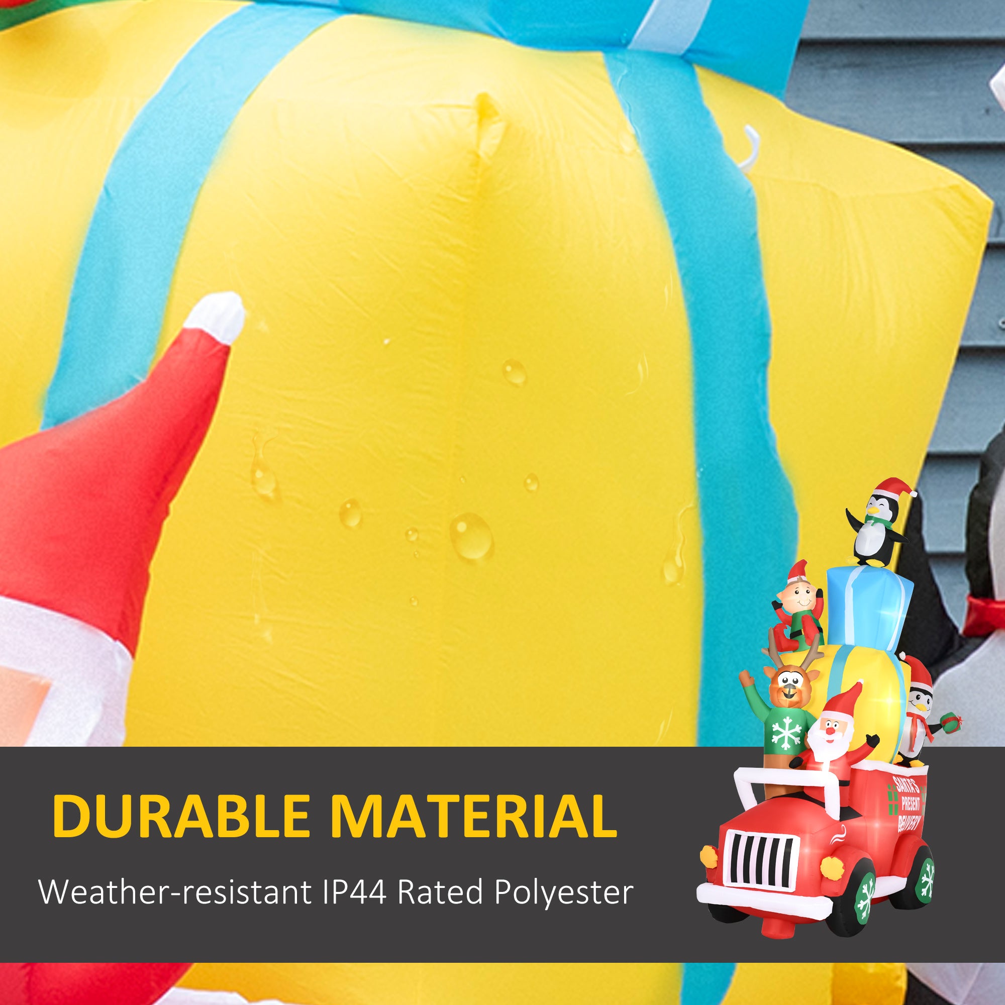 9ft Christmas Inflatables Outdoor Decorations Santa Claus Drives a Gift Car with Elk, Elf and Two Penguins, Blow-Up LED Yard Christmas Decor for Garden, Lawn