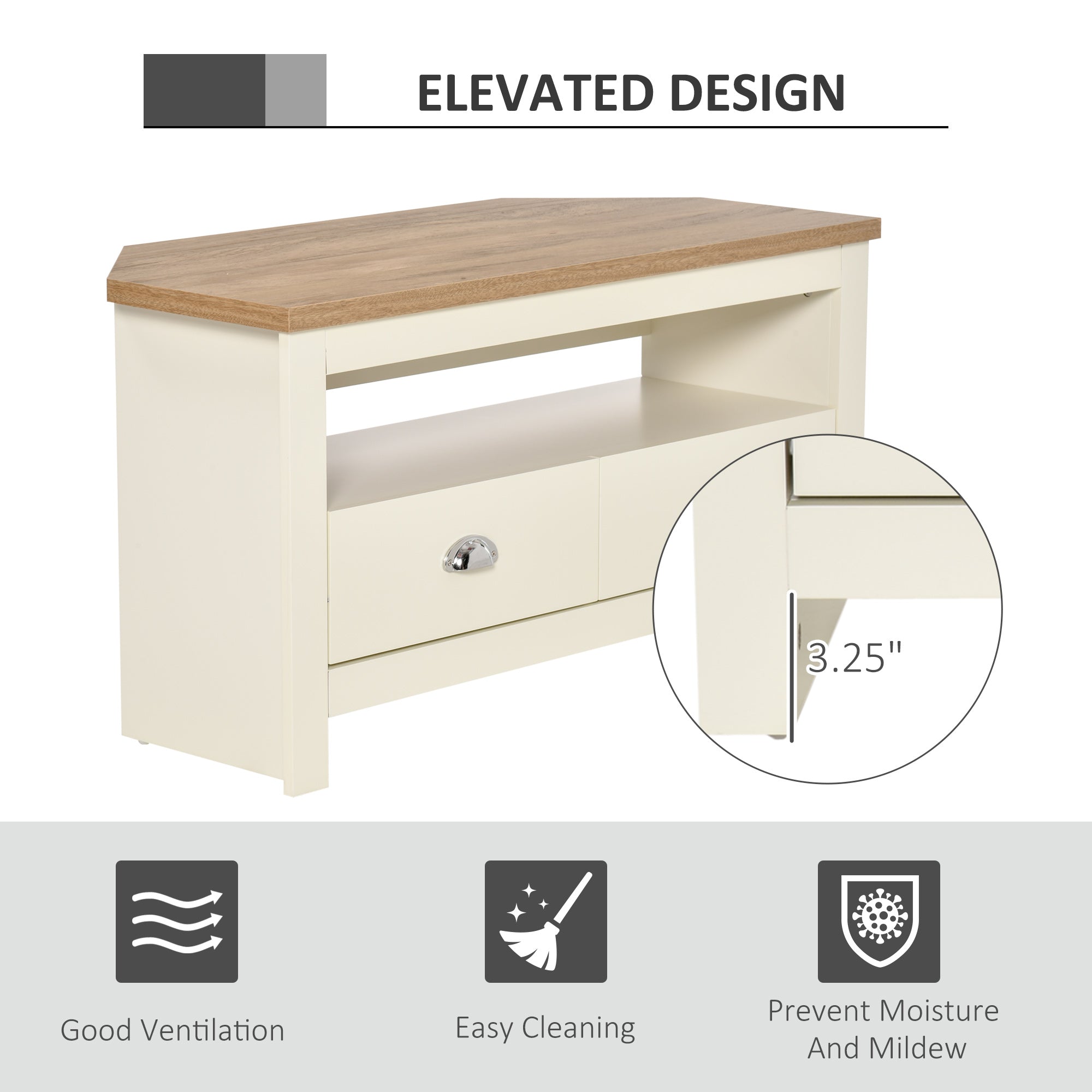 Entertainment Center TV Console Table, Corner TV Stand Up To 50" with Drawers and Open Storage Compartmen, White