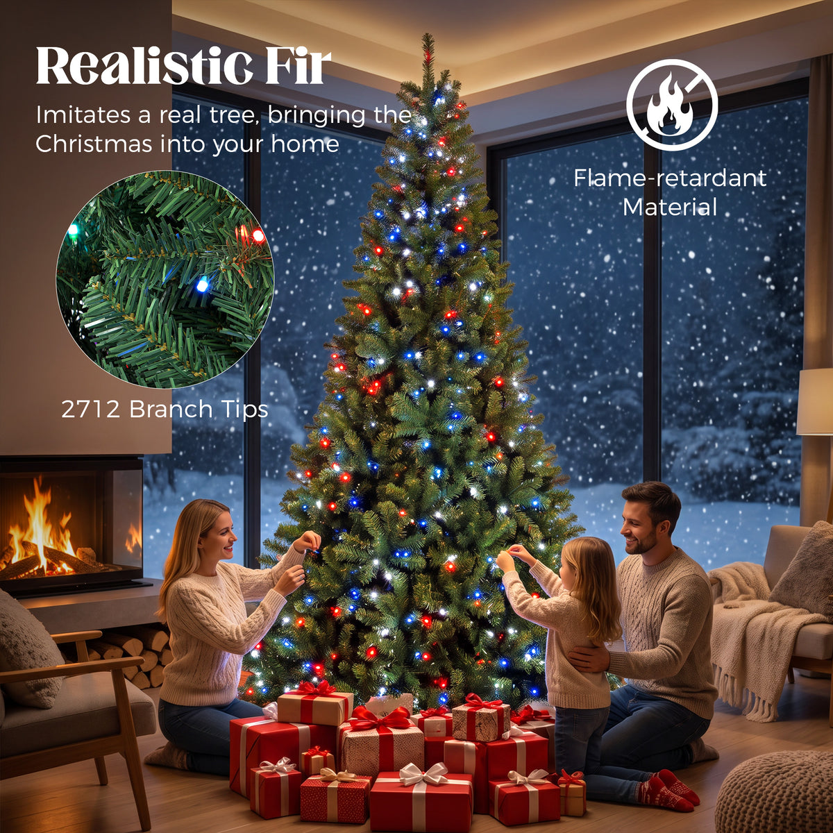 9ft Prelit Christmas Tree with RGB Dynamic LEDs, Remote Control, Daily Timer, Hinged Xmas Tree, Easy Assembly
