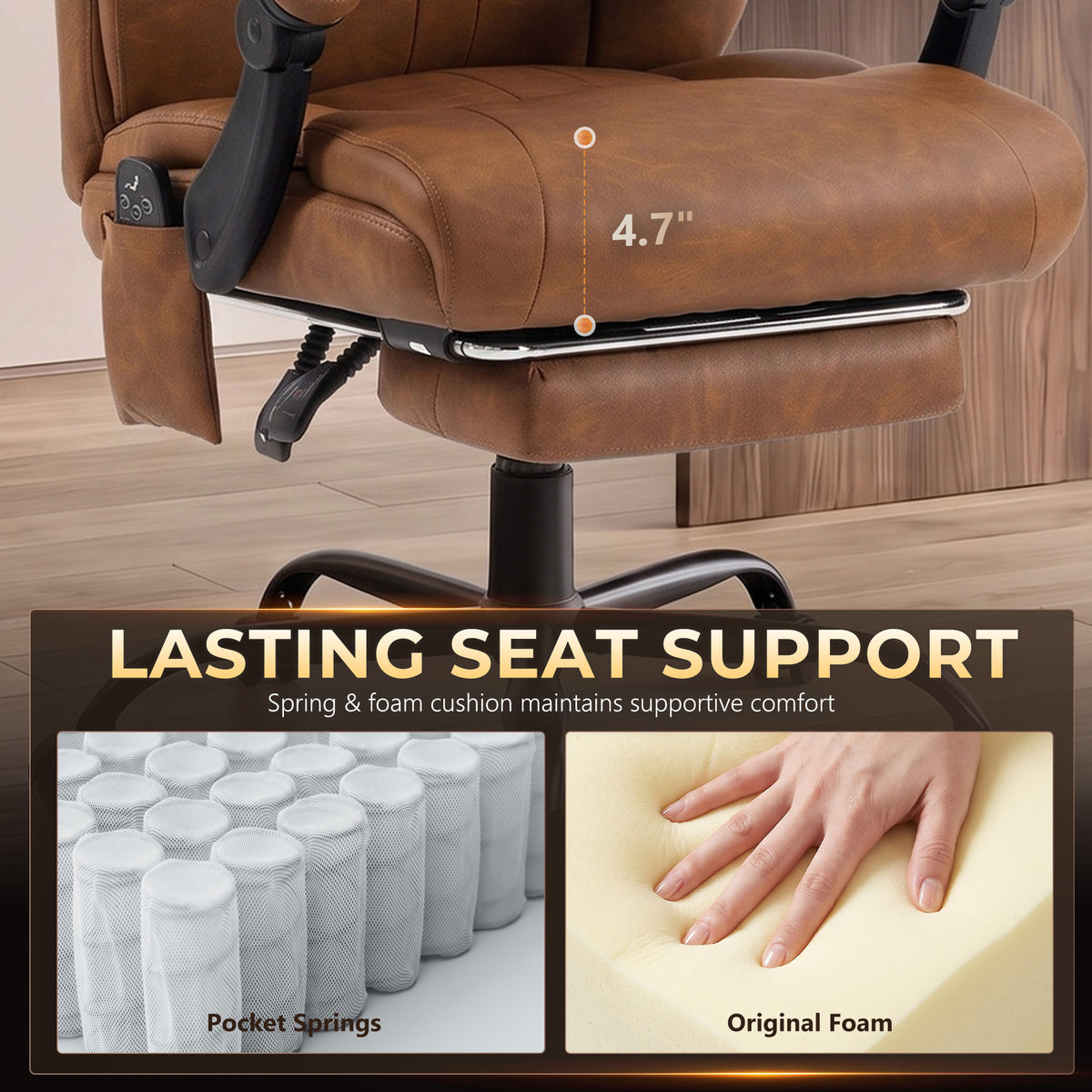 Massage Office Chair Vibration Computer Chair Heated Reclining PU Leather Footrest Height Adjustable Brown