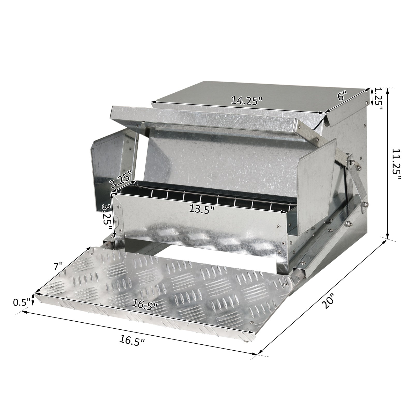 25 lbs Capacity Automatic Chicken Poultry Feeder with a Galvanized Steel and Aluminium Build, Weatherproof Design - Silver - Image 3