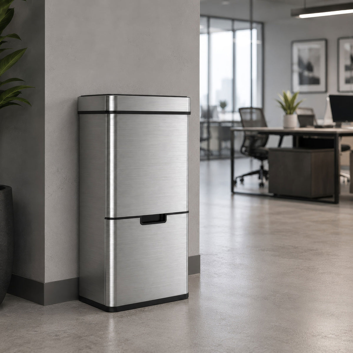 Kitchen Bin 3 Compartments Motion Sensor Trash Can Infrared Lid Stainless Steel 19 Gal Silver