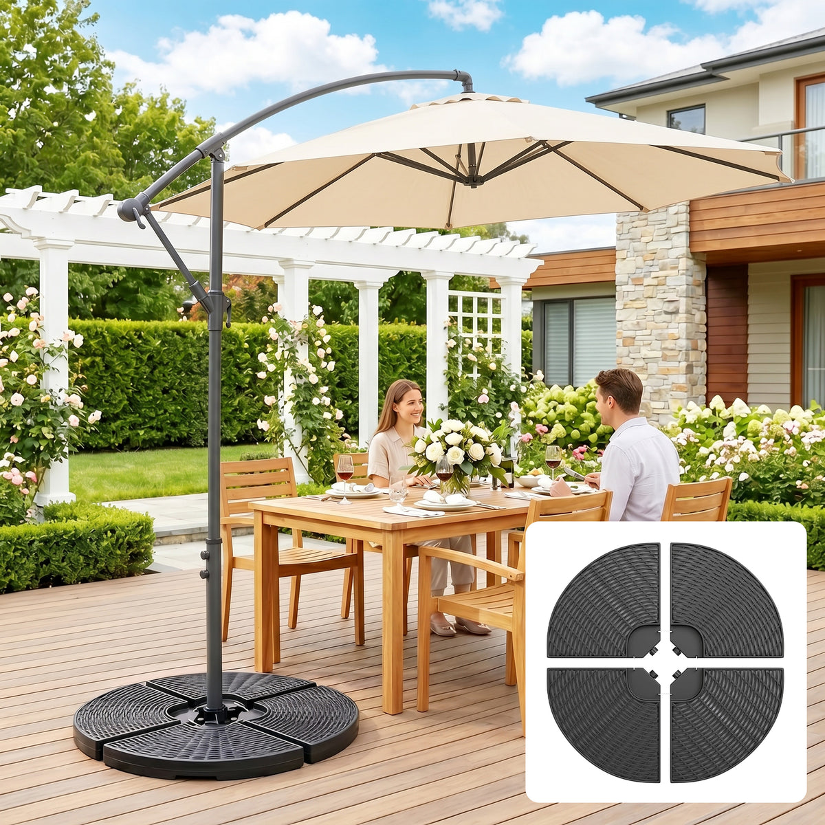 HDPE Material Patio Umbrella Base Weights Sand Filled up to 150 Lb. for Any Offset Umbrella Base | 4-Piece